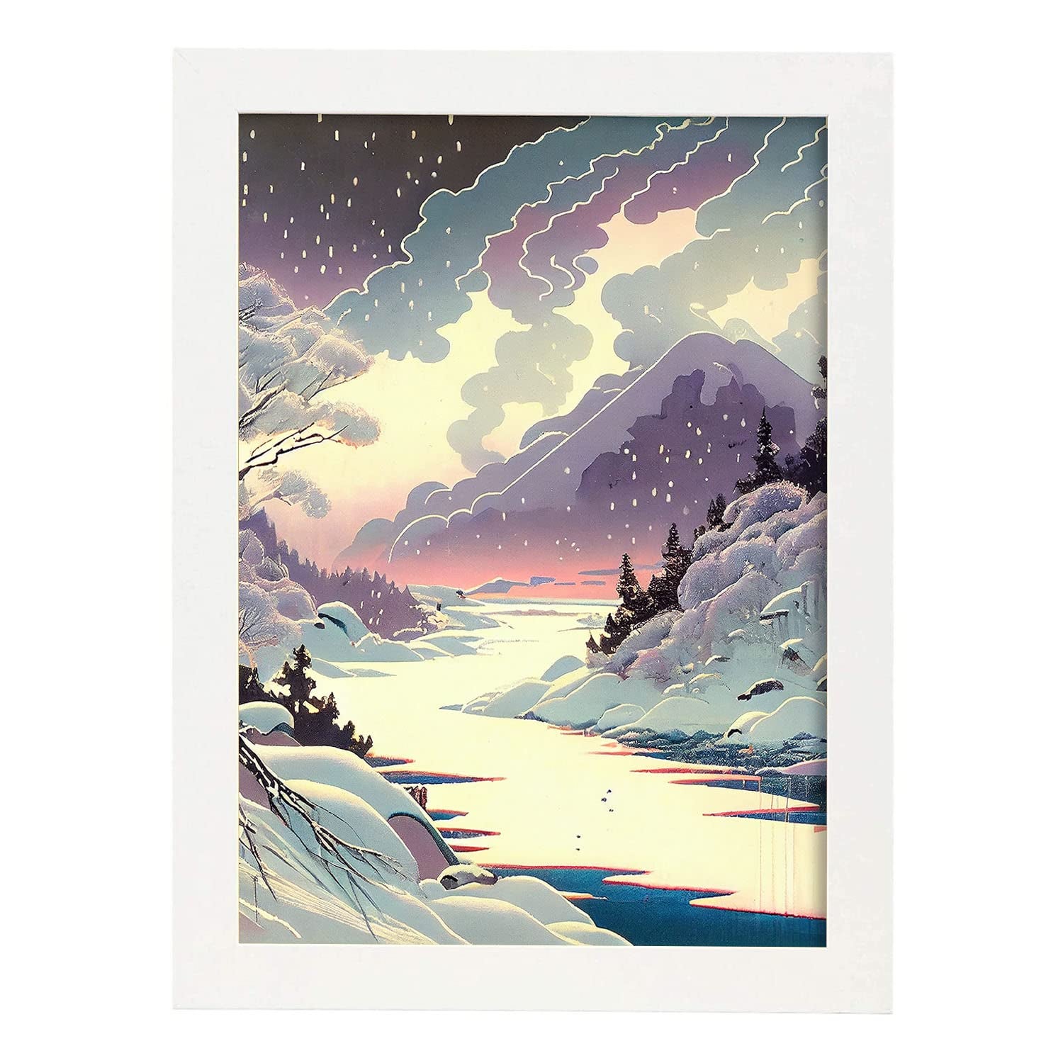 Nacnic poster montaña estrellada en el estilo de arte japonés ukiyo paisajes abstractos y suren ilustraciones de arte oriental a3 marcos blanco