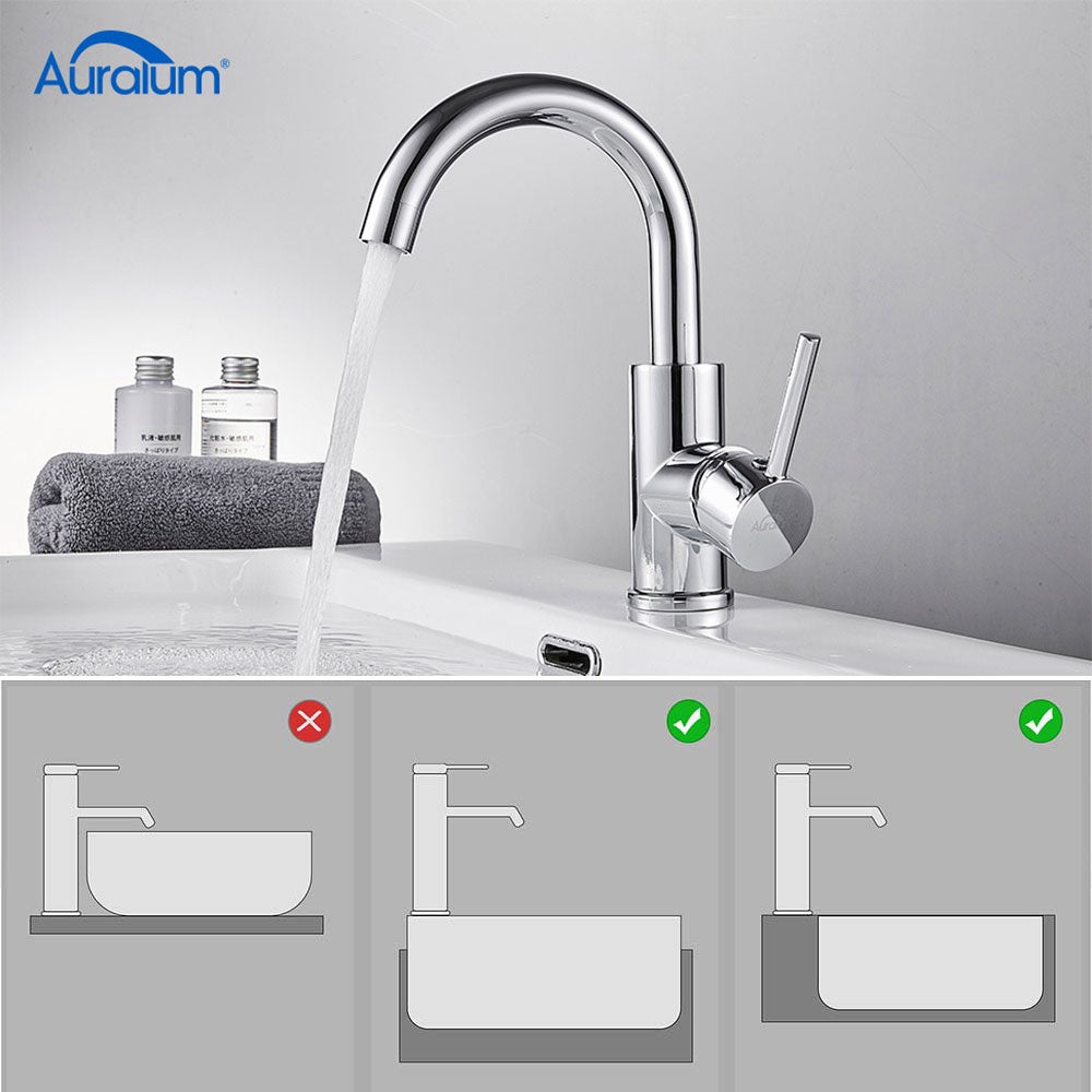 AURALUM MAX Robinet Lavabo Salle de Bain Forme en U Bec Haut Mitigeur de Lavabo Chromé Brillant Rotatif 360° Robinet Mitigeur Lavabo Moderne - 9