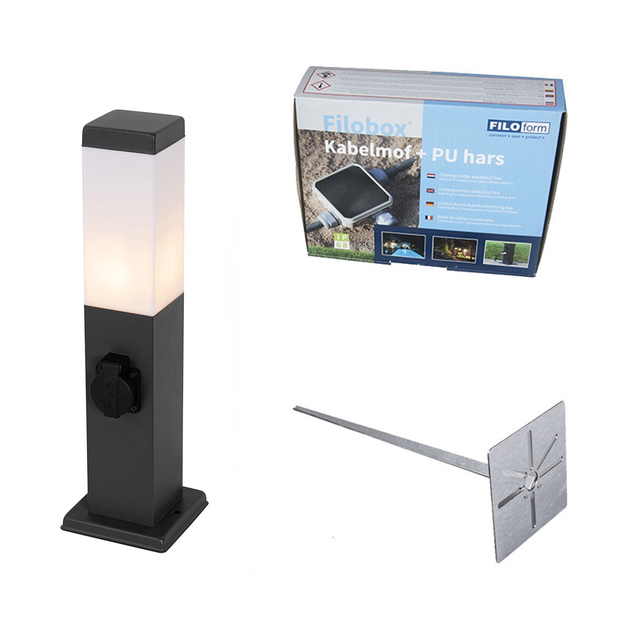 Lampa ogrodowa ciemnoszara 45 cm z gniazdem IP44 - Malios