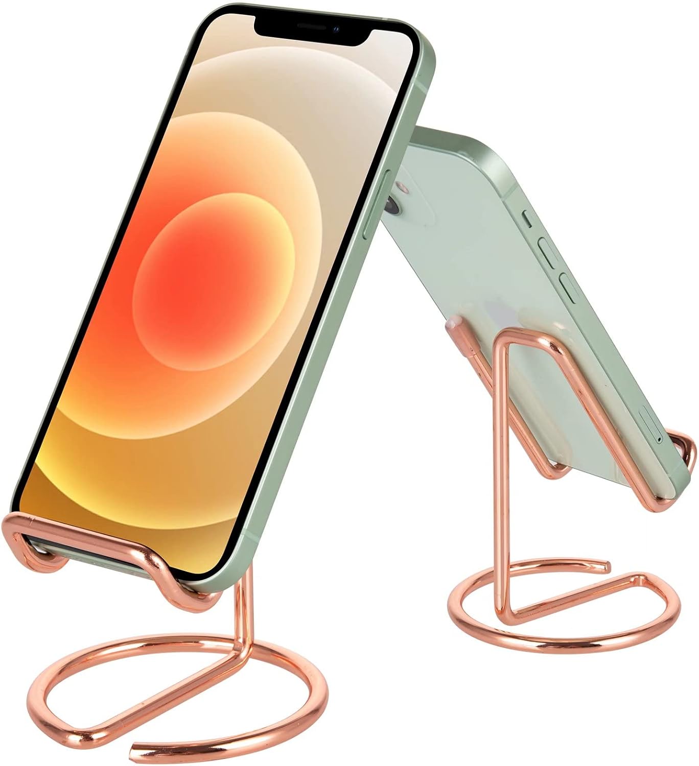 Zestaw 2 podstawek pod telefon stacjonarny, urocze metalowe akcesoria biurkowe w kolorze różowego złota, kompatybilne ze wszystkimi telefonami komórk