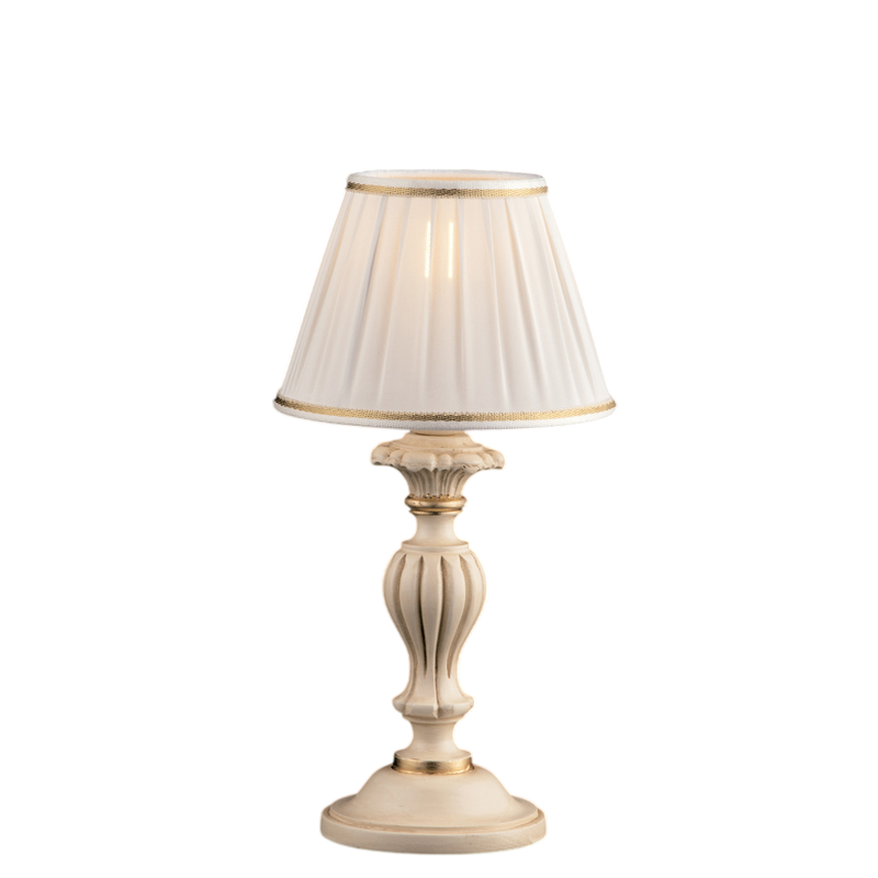 Lampa stołowa Leonardo z drewna w kolorze kości słoniowej i złota, 1 lampa, z abażurem dm.20 H.43 Ø20 BL180-LT-AV