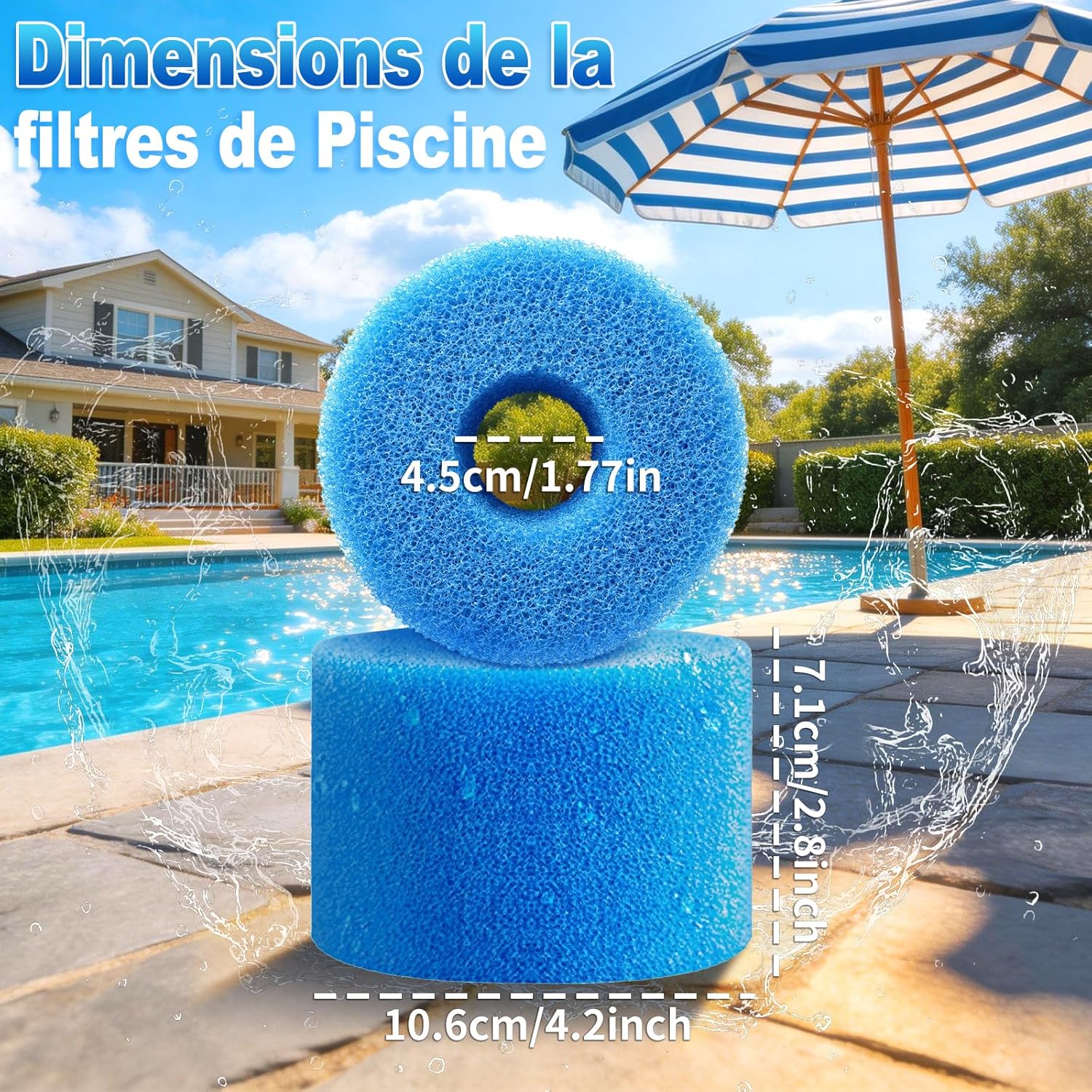 Juego de 4 filtros de espuma para piscina, esponja de filtro tipo S1, cartucho de filtro reutilizable y lavable, filtro de espuma - 2
