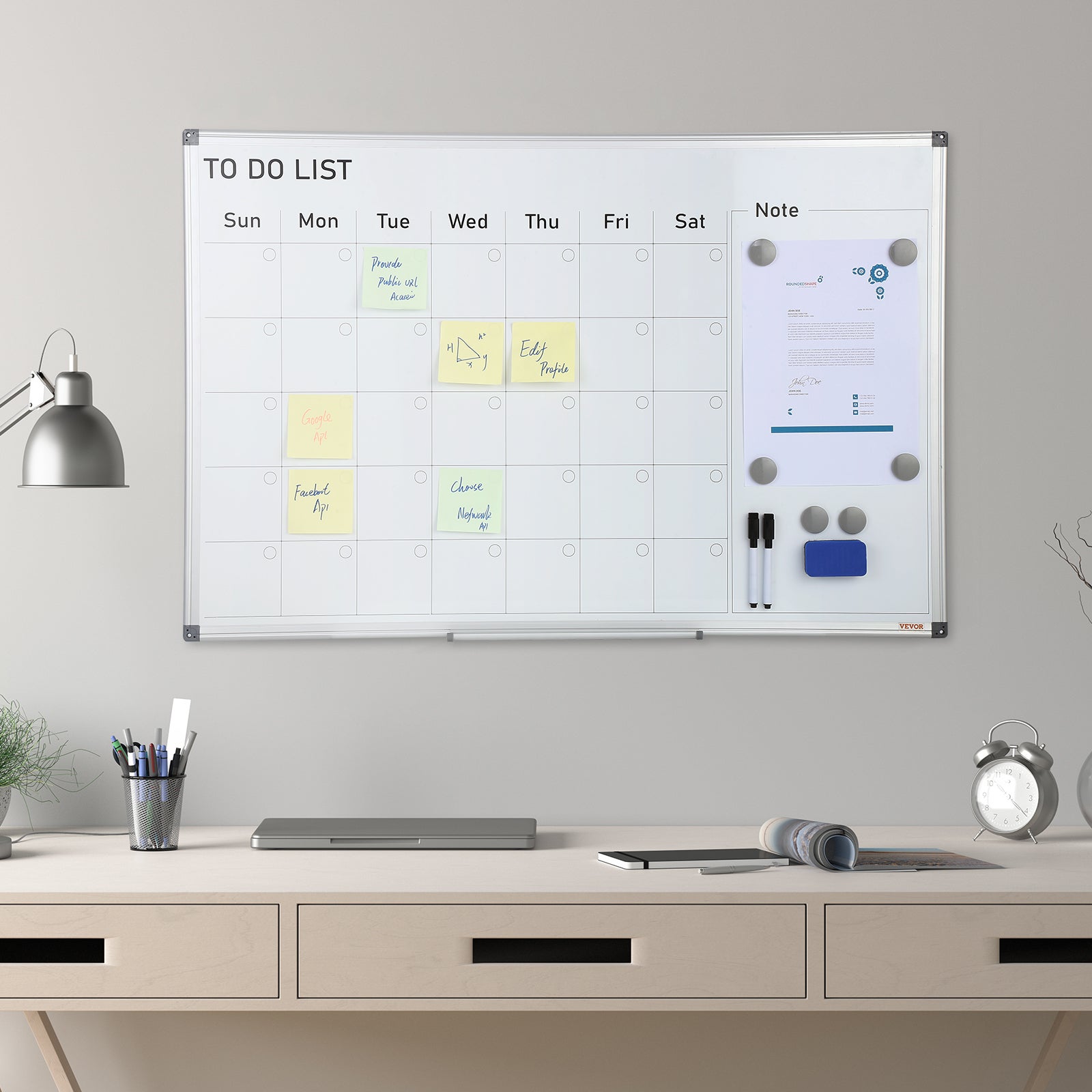 Tableau Blanc Magnetique et Planning Mensuel VEVOR 2-en-1 Calendrier Effacable a Sec Mural 91,5x61 cm Cadre en Alu avec 2 Marqueurs 1 Effaceur 6 Aiman - 8