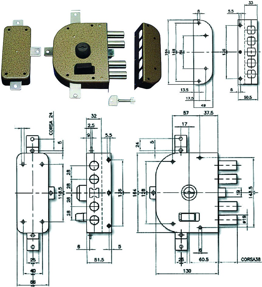 Mottura 72.779 Serratura Infilare E60 Tripl S/A Sx