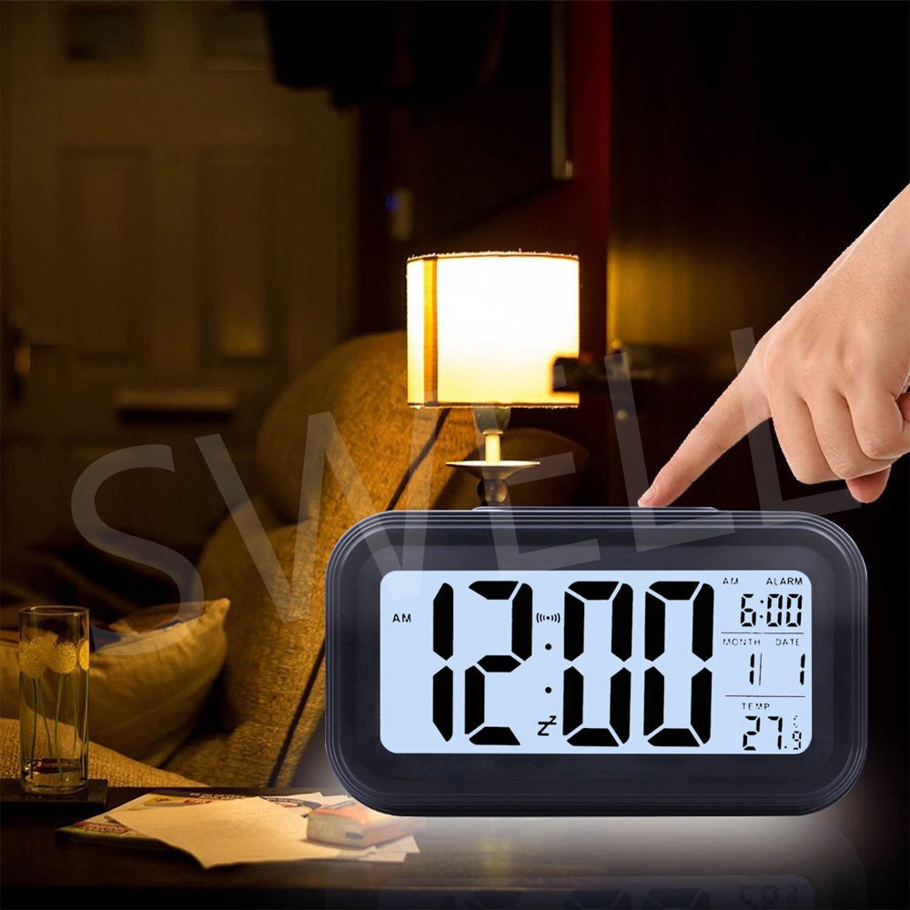 Réveil numérique silencieux noir, monobloc, avec rétroéclairage. - 3