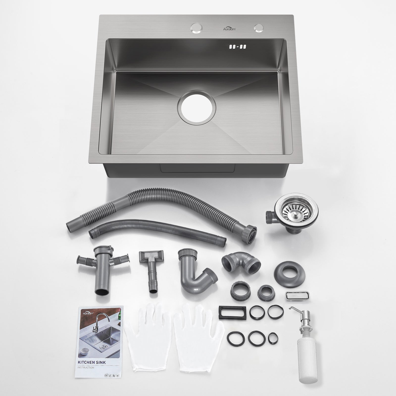 Évier Cuisine 1 Bac 55x45CM Évier à encastrer avec Distributeur Savon,Siphon/Trop-Plein Évier Inox Brossé pour Table à partir de 60 cm,EU Modèle - 5