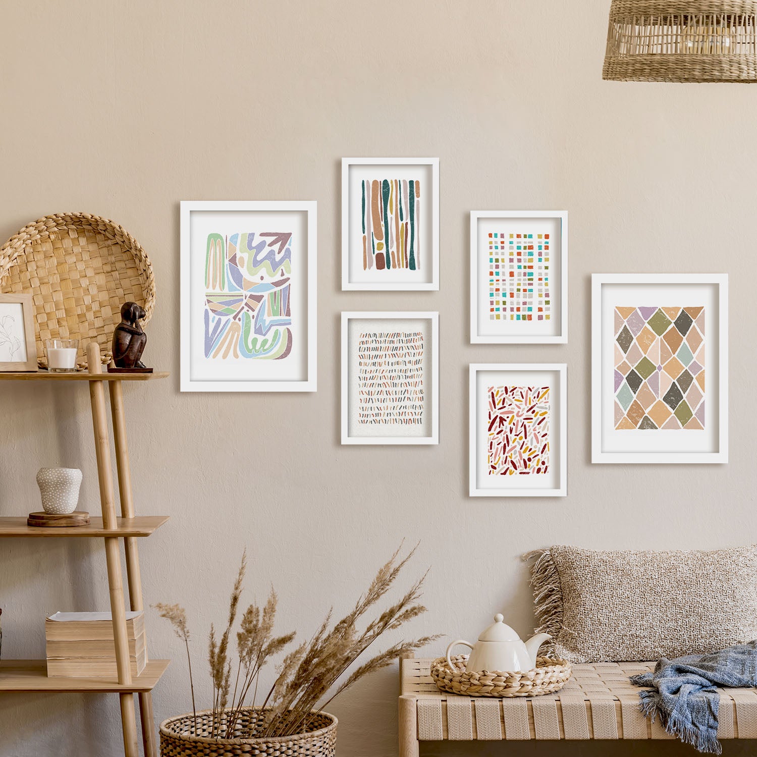 Nacnic Ensemble 6 Impressions De Motifs Dans De Style Ethnique Cadre Décoratifs Pour Votre Chambre Maison Impression A4 A3 Avec Des Cadre Blanc - 5