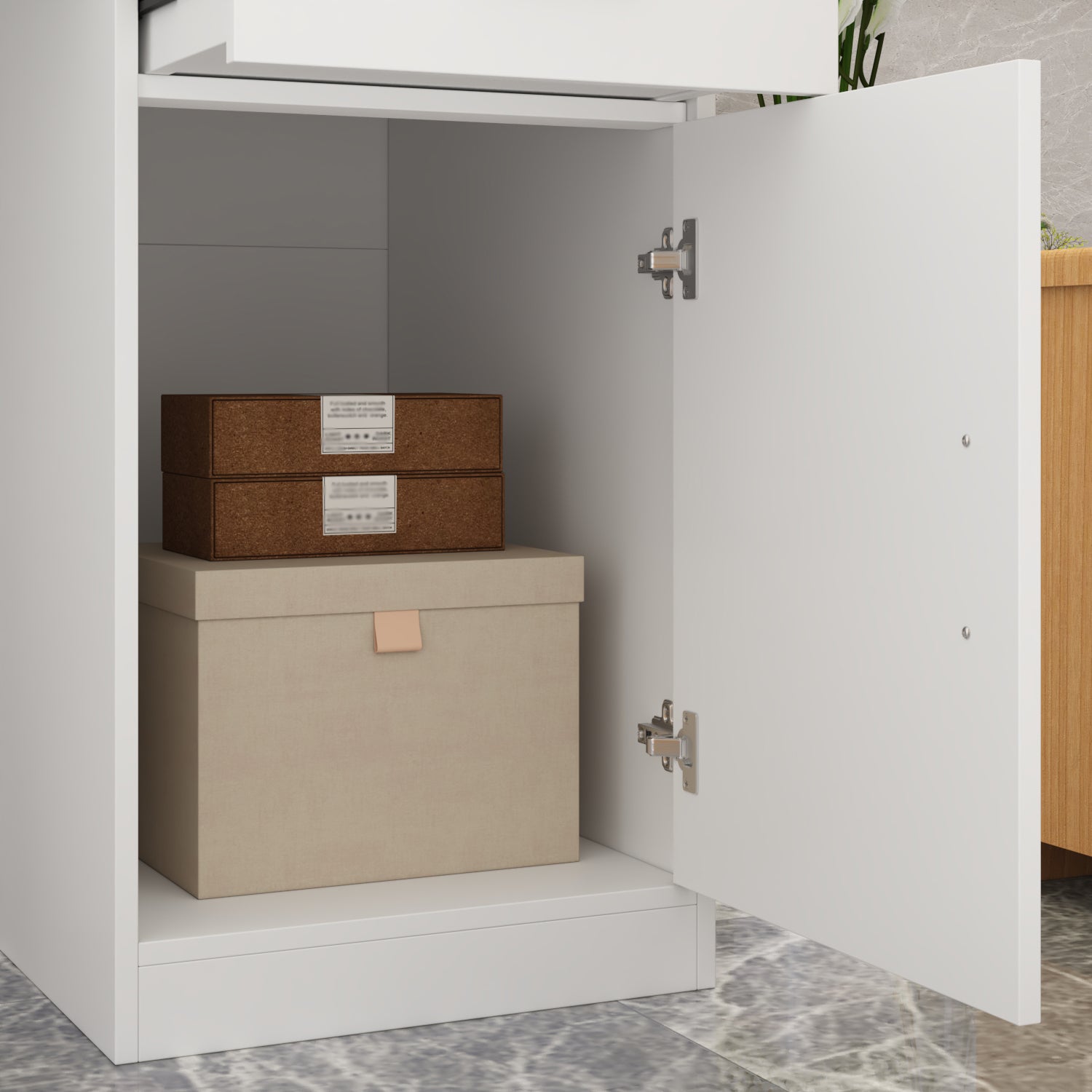 Bureau d’Accueil avec Case amovible, Comptoir de réception avec Porte et Tiroir verrouillable, Bureau, 140x60x110cm, Blanc - 7
