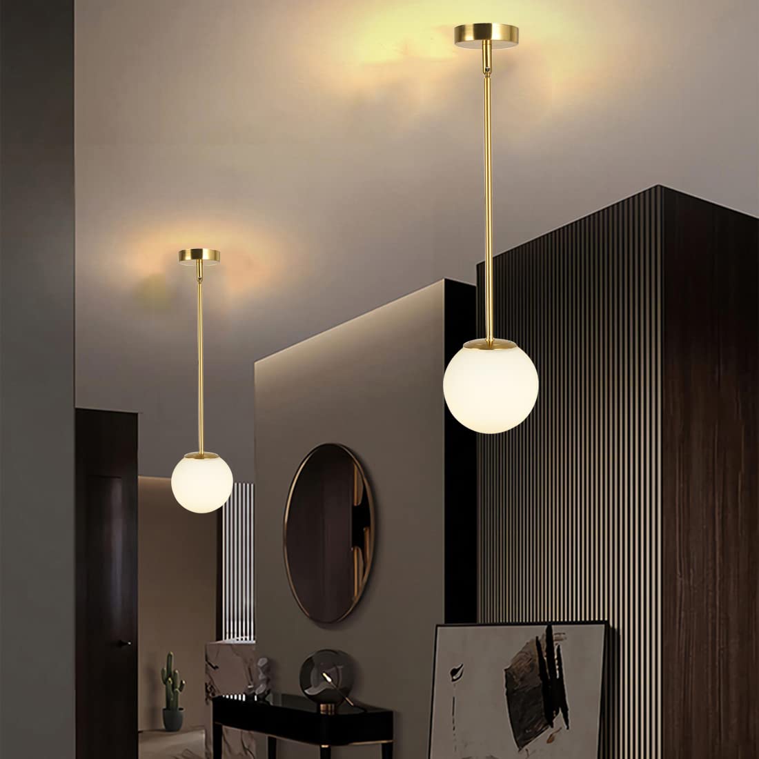 Zestaw 3 wysokiej klasy żyrandoli LED, lampa wisząca z połowy XX wieku z żarówką i szklanym kloszem, regulowana lampa sufitowa, ciepłe światło (φ25cm) - 9