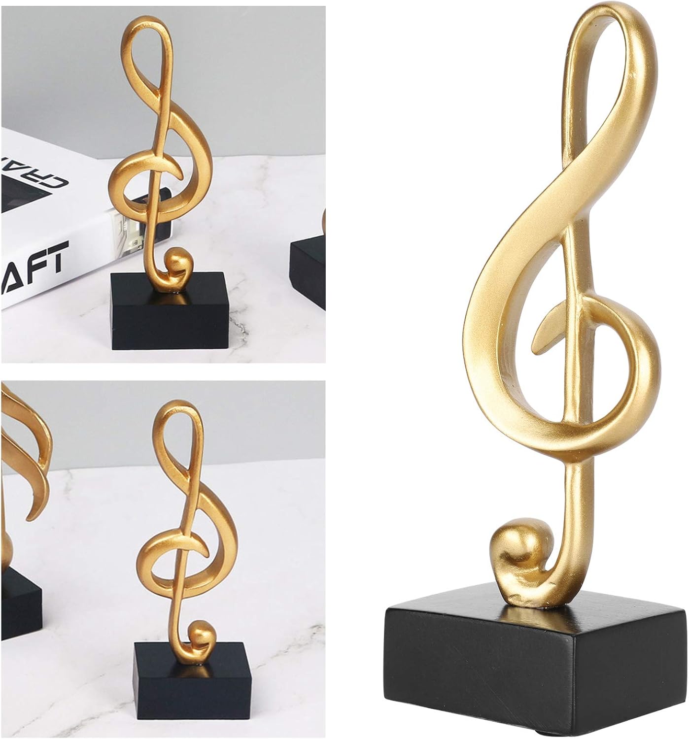 Statuetka nuty, złota figura, symbol muzyczny, dekoracja biurka, rzeźba fortepianu muzycznego, prezenty z podstawą - 4