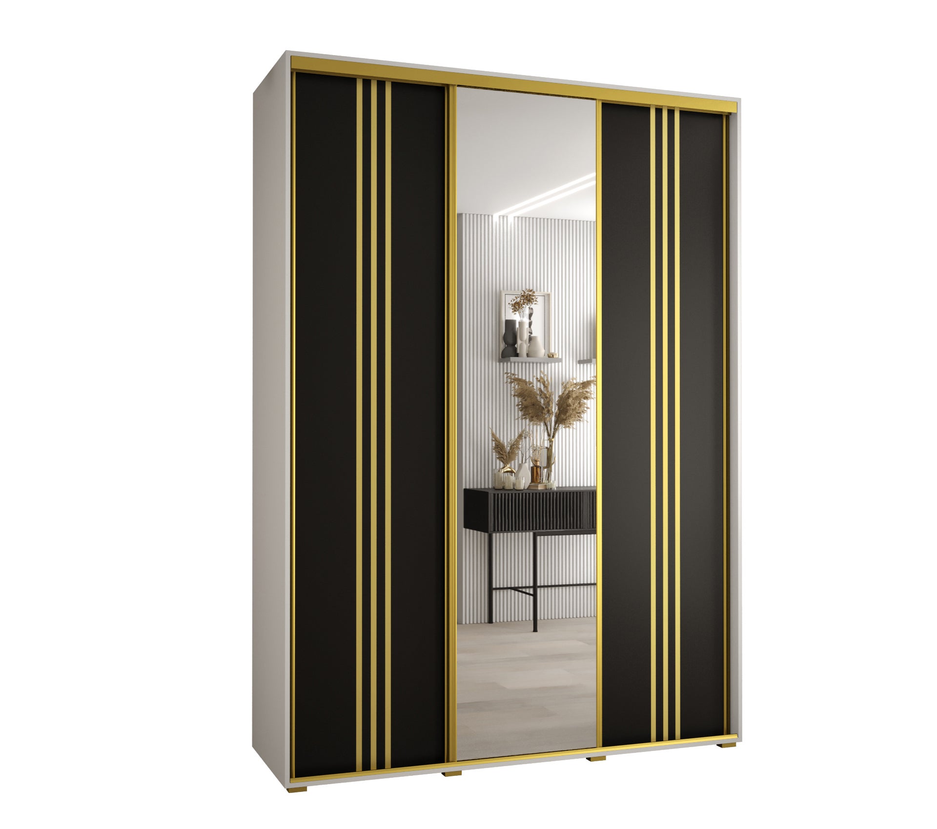 Szafa przesuwna z lustrem wysoka Davos 7 170 x 45 x 235,2 cm biały + czarny + u. złoty - Abiks Meble