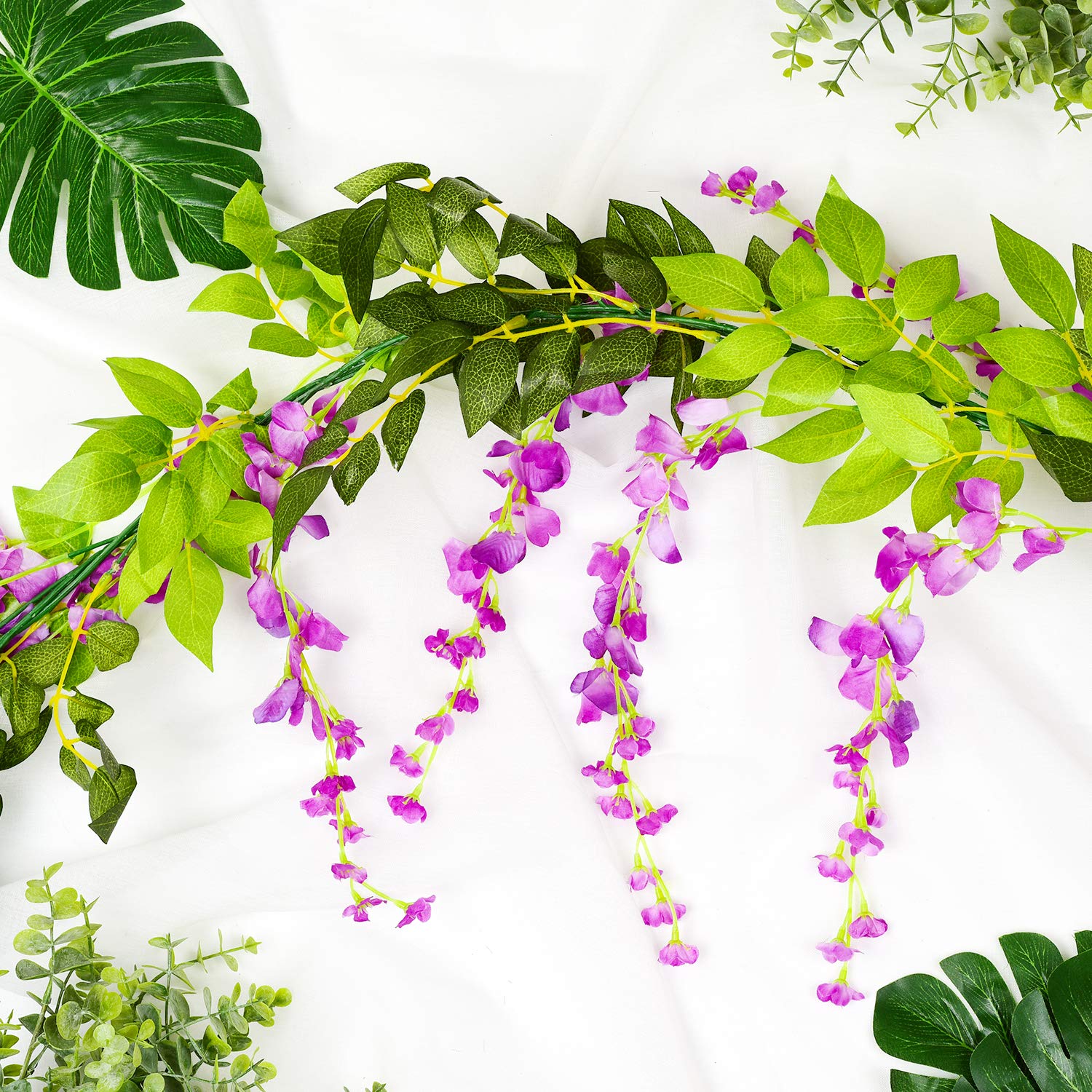 Lot de 10 guirlandes de glycine artificielles, guirlande de fleurs artificielles, fleurs suspendues de glycine pour mariage, fête, jardin (rose rouge) - 6