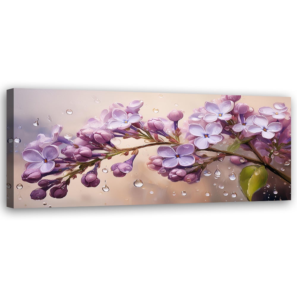 Obraz na płótnie, Kwitnące Kwiaty Bzu Krople Rosy 150x50