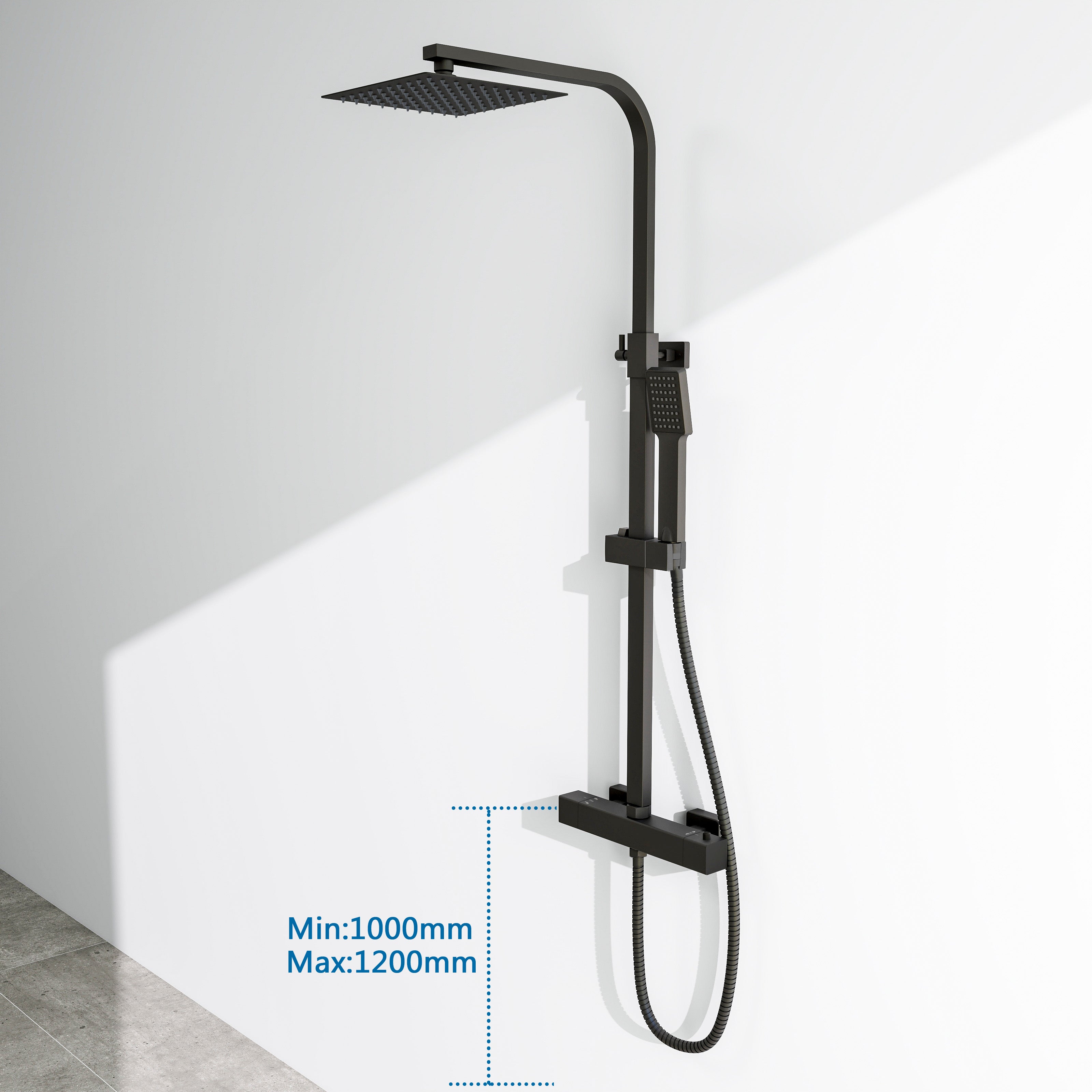 Aica Columna de Ducha Termostática con alcachofa de mano ducha lluvia barra ajustable negro mate - 7