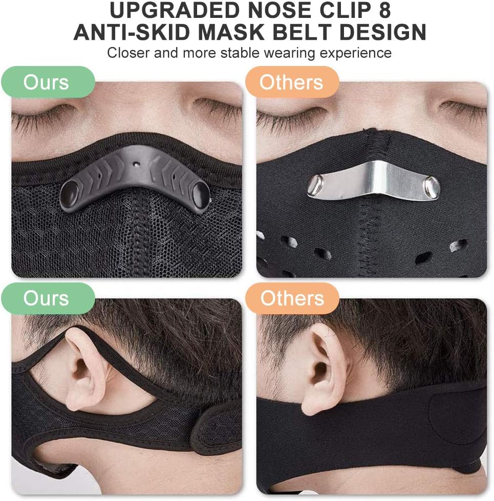 4 masques anti-poussière de sport + 12 filtres à charbon actif, réutilisables, travail du bois, tonte et course, cyclisme gris - 2