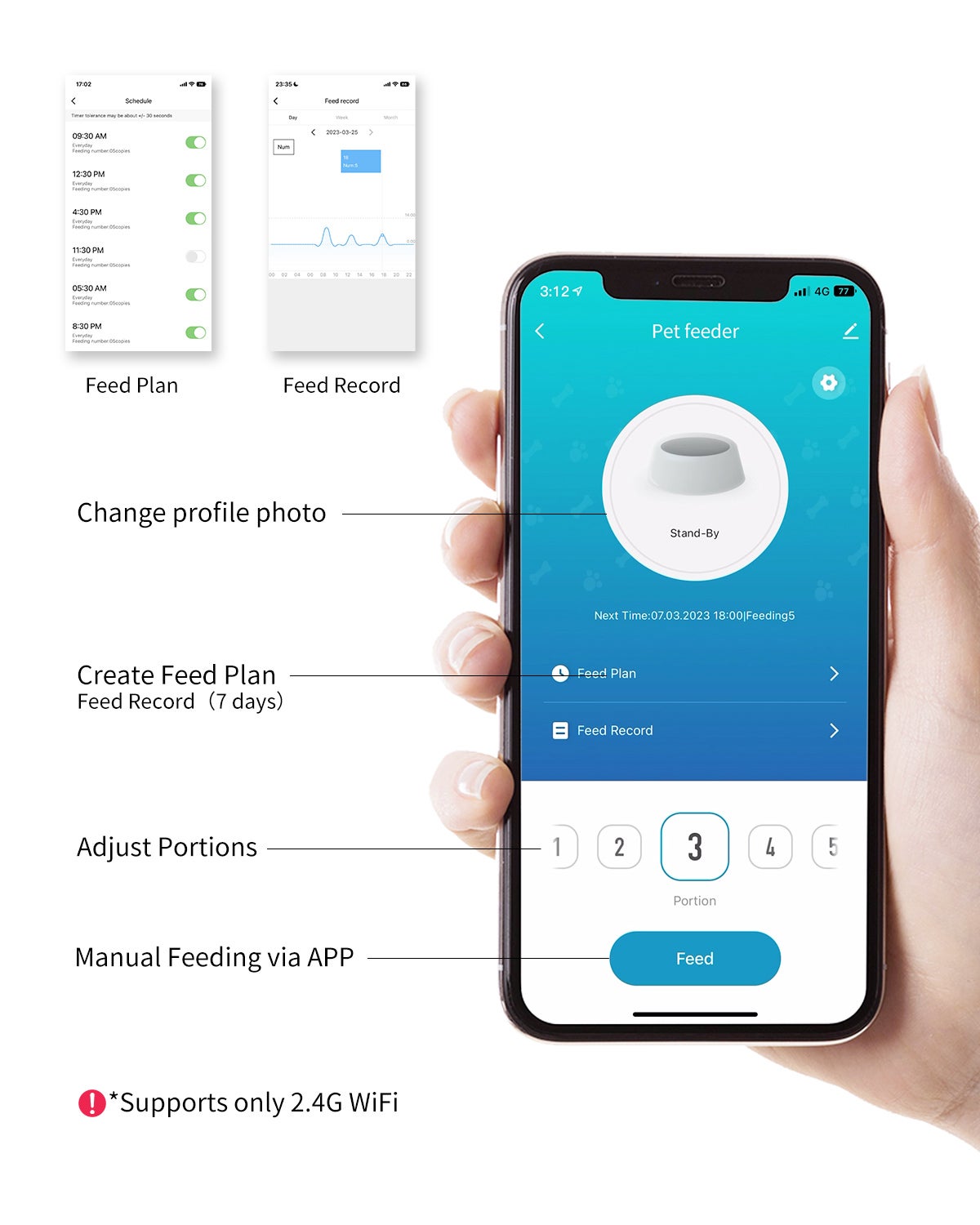 Distributeur de croquettes automatique 2.4G WiFi 4L Mangeoire automatique pour chat Connected App Distributeur de nourriture pour animaux Blanc - 4