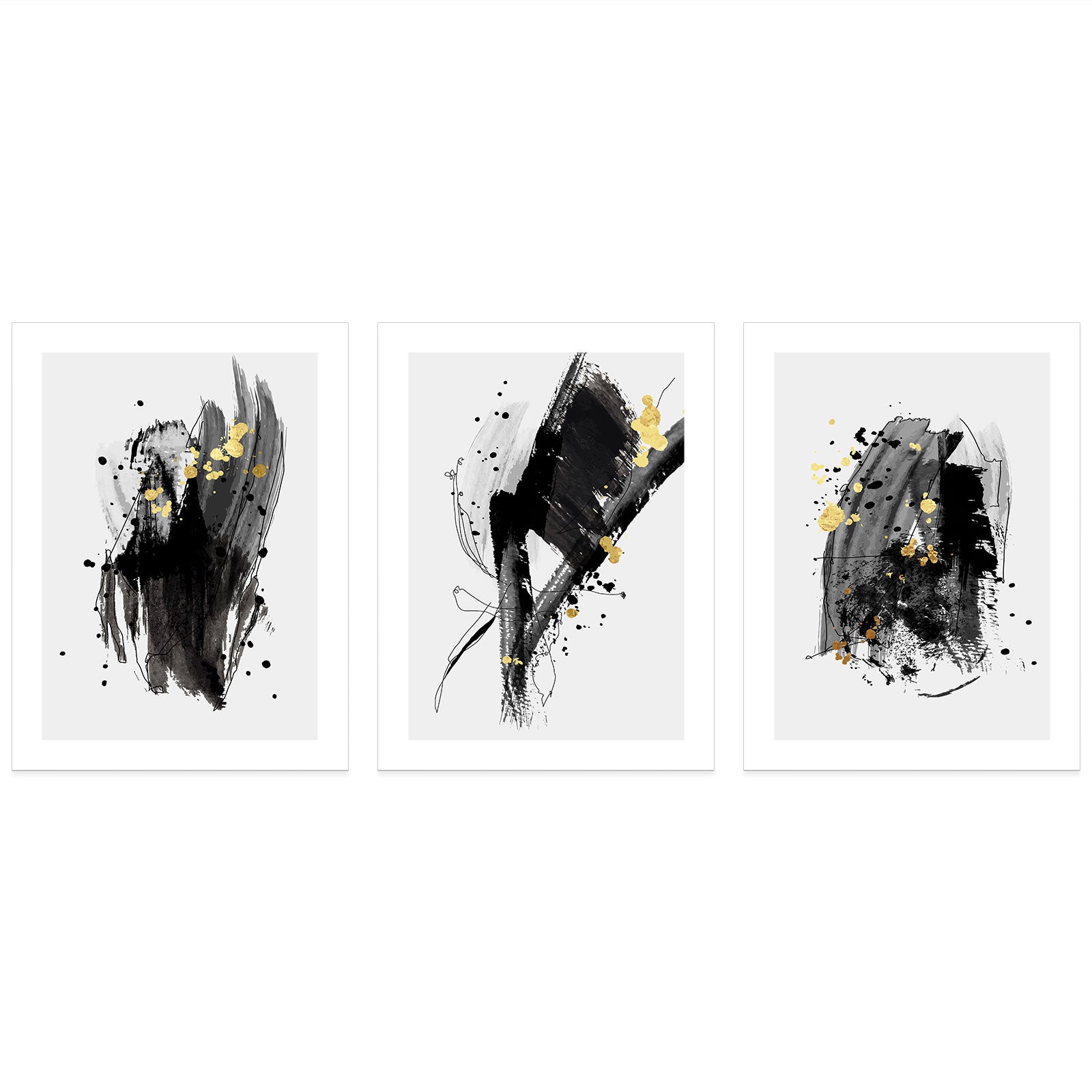 Lot de 3 Affiches / Posters Triptyque - Abstrait 3617689992266 - Bordure Noire et Blanche - 3 Affiches - 21x29,7 cm (Cadres non fournis) - 3