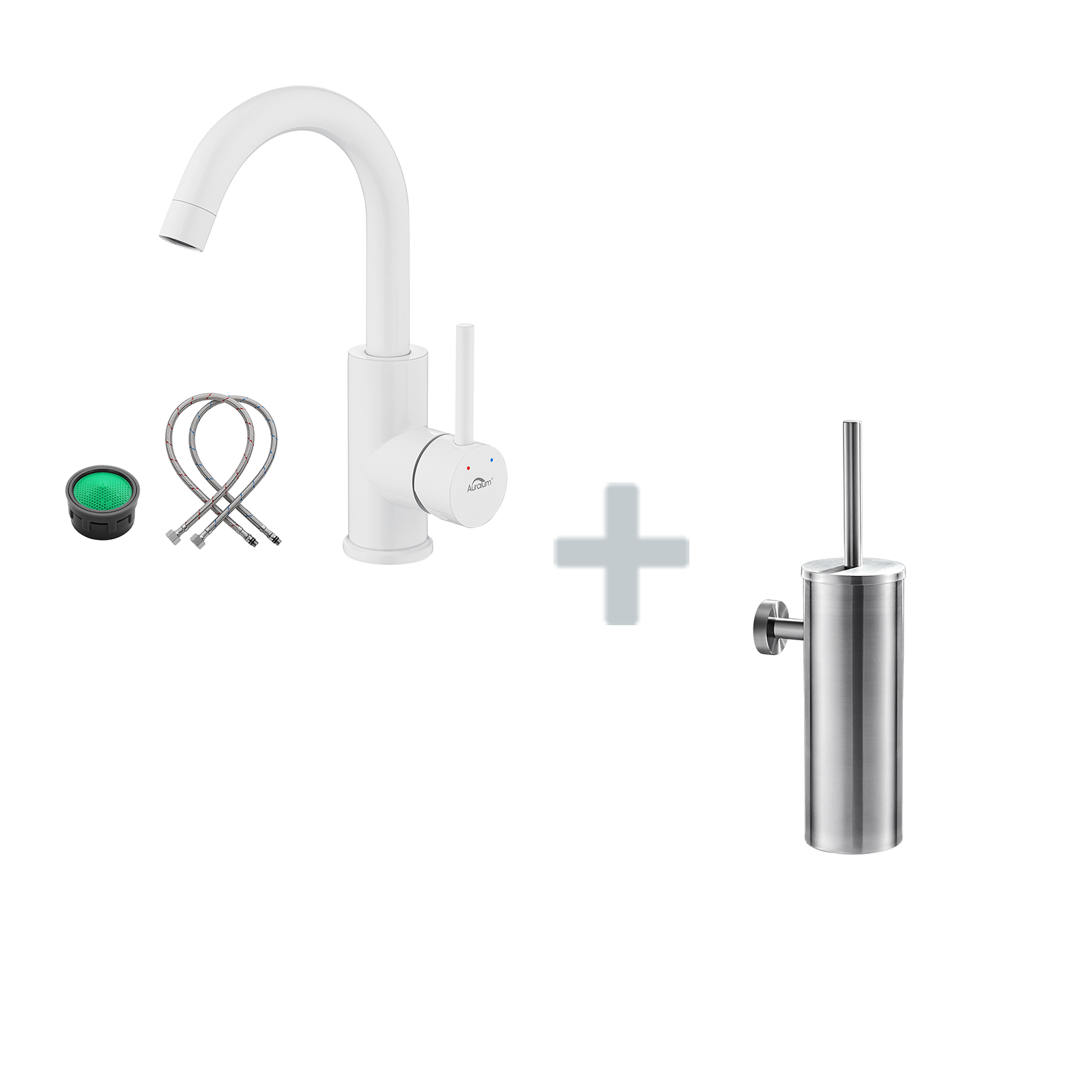 Rubinetto lavabo Auralum bianco,rotazione 360°,gorgogliatore rimovibile Rubinetto lavabo Auralum bianco,rotazione 360°,gorgogliatore rimovibile