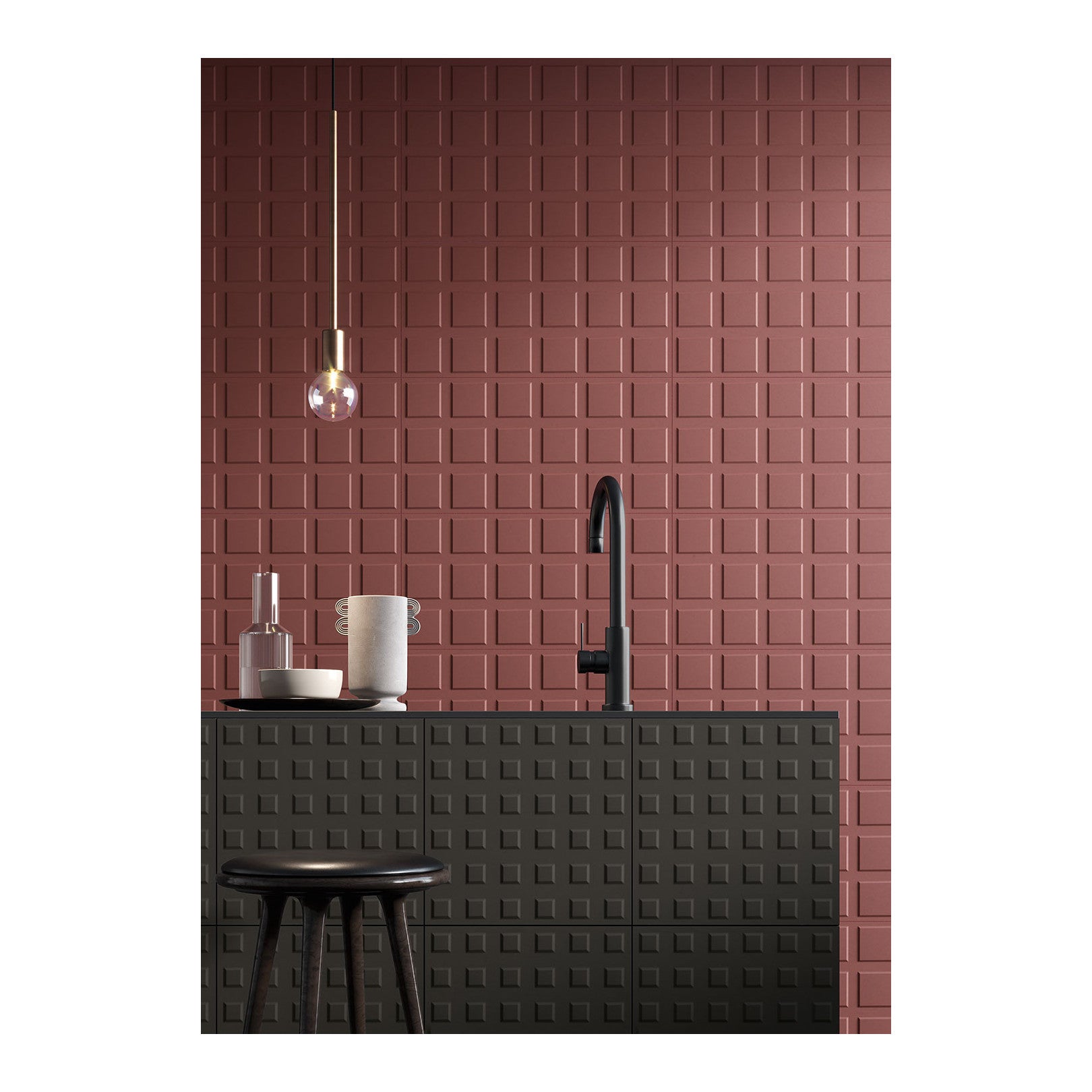 Carrelage mural faïence effet graphique BLOCK - 30x30 cm Brique ...