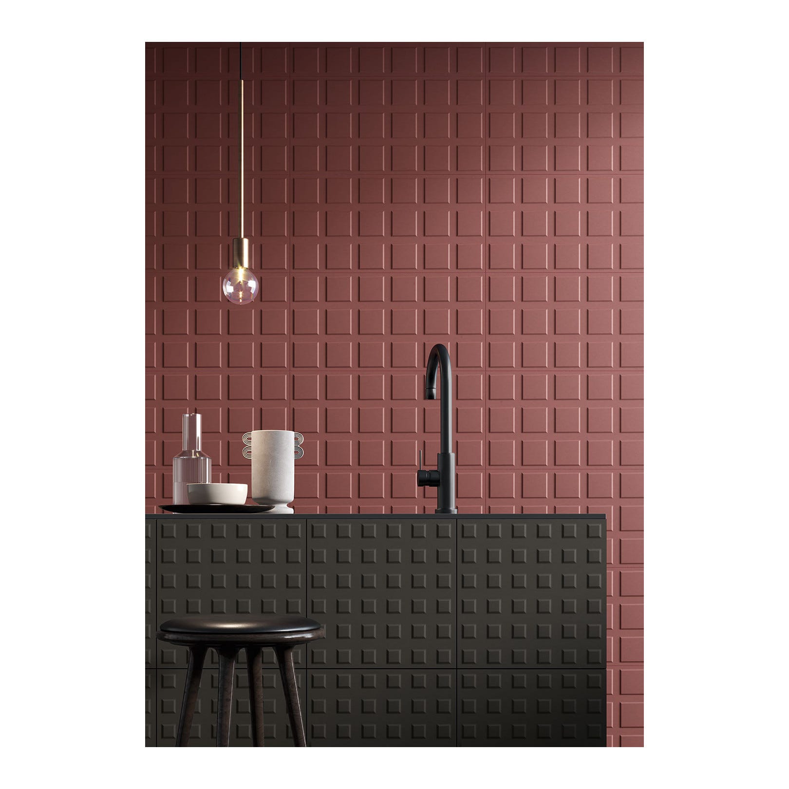 Carrelage mural faïence effet graphique BLOCK - 30x30 cm Brique ...