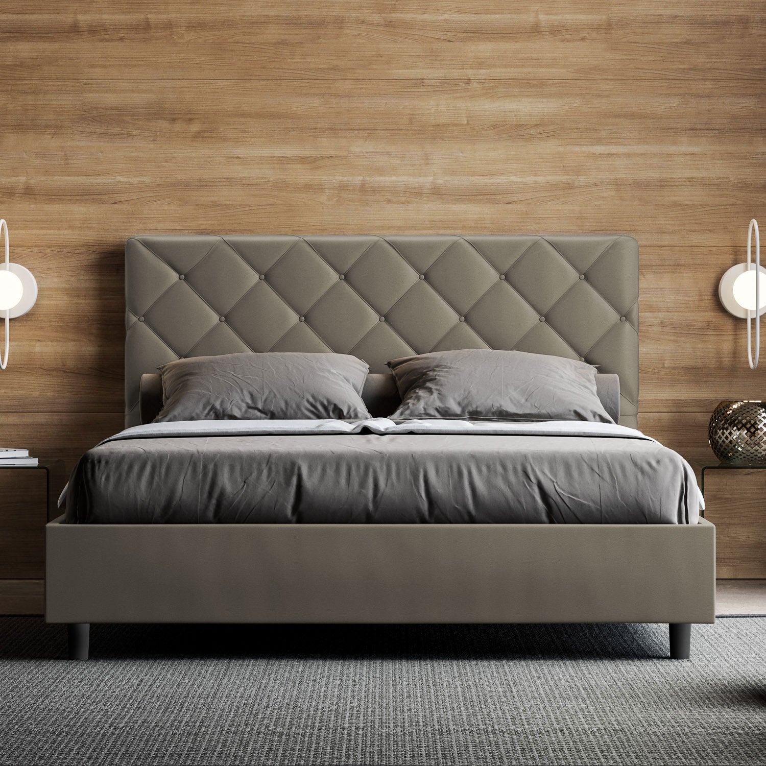 Cama sin somier acolchada 160x190 cuero sintético capuchino Priya - 2