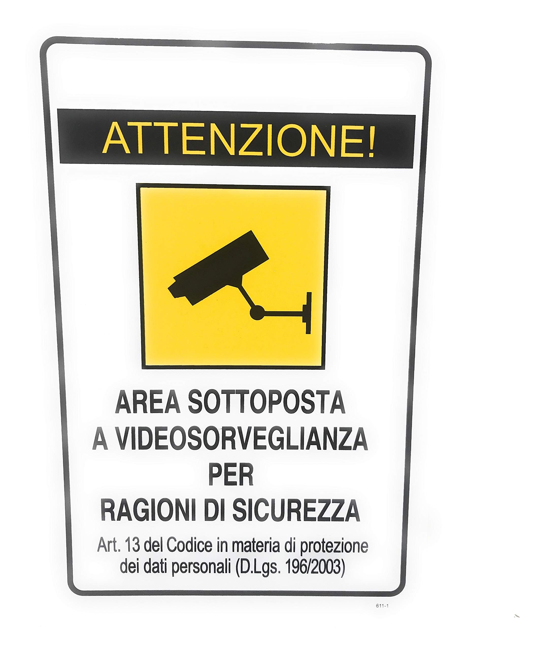 Cartello area sottoposta a videosorveglianza - 120x180 mm - alluminio
