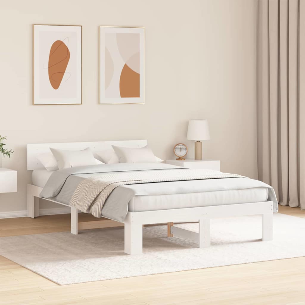Cadre de lit avec tête de lit en pin massif blanc, 120 × 190 cm - 3