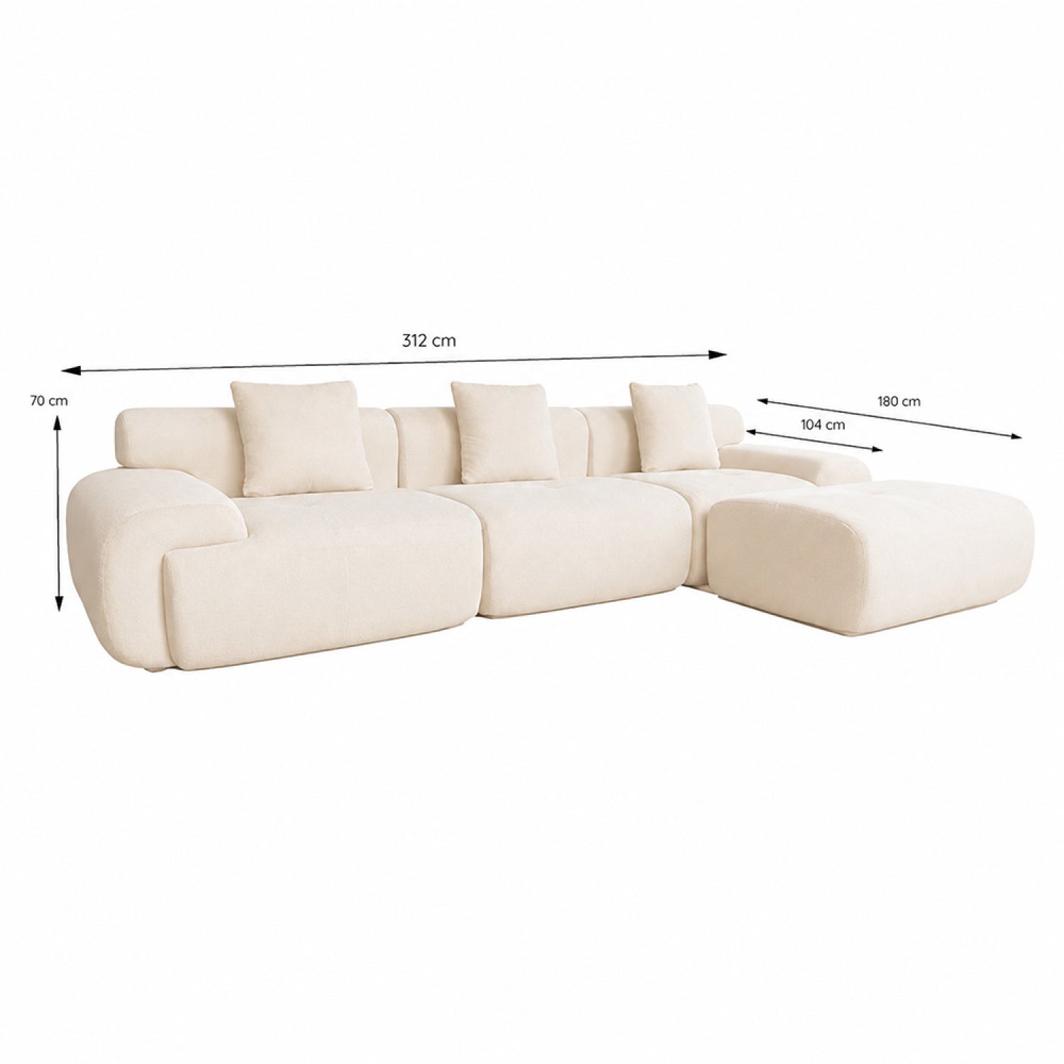 Canapé nuage compressé modulable en tissu chenille beige 4-5 places SHEFFIELD - 3