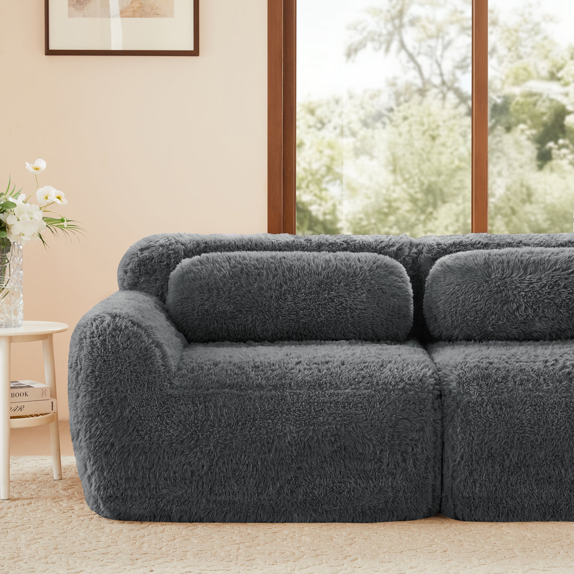 Canapés Cloud sans os, tissu peluche doux, canapé-lit modulable avec 3 poufs, canapé 3 places, canapé confortable pour le salon, gris - 9