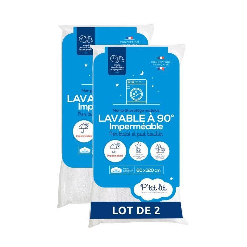 Juego de 2 protectores de colchón para bebé - 60x120 cm - protector de colchón impermeable y microtranspirable - lavable a 90°c - suave y silencioso