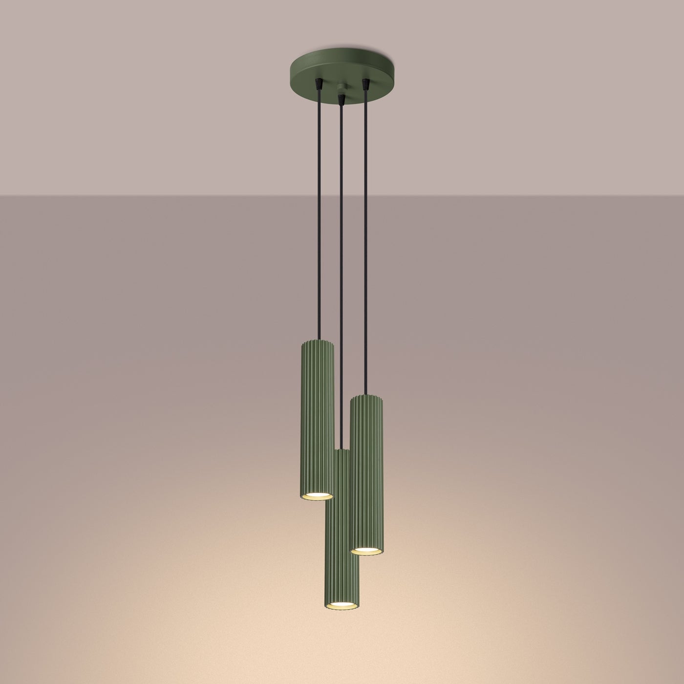 Lampa wisząca GLOOW 3P zielona oliwka LED 3000K - 19.5x19.5x108cm Sollux