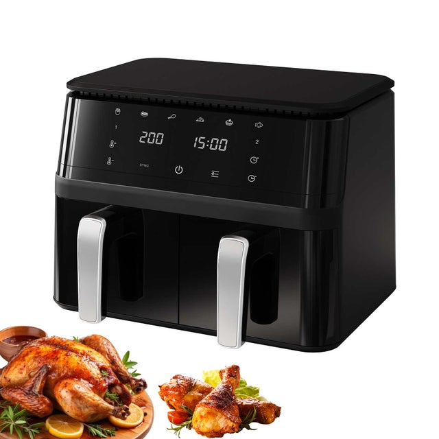 Freidora de aire 9L Dual-Zone 2000W Negra con pantalla táctil, dos cestas y cocción sin aceite