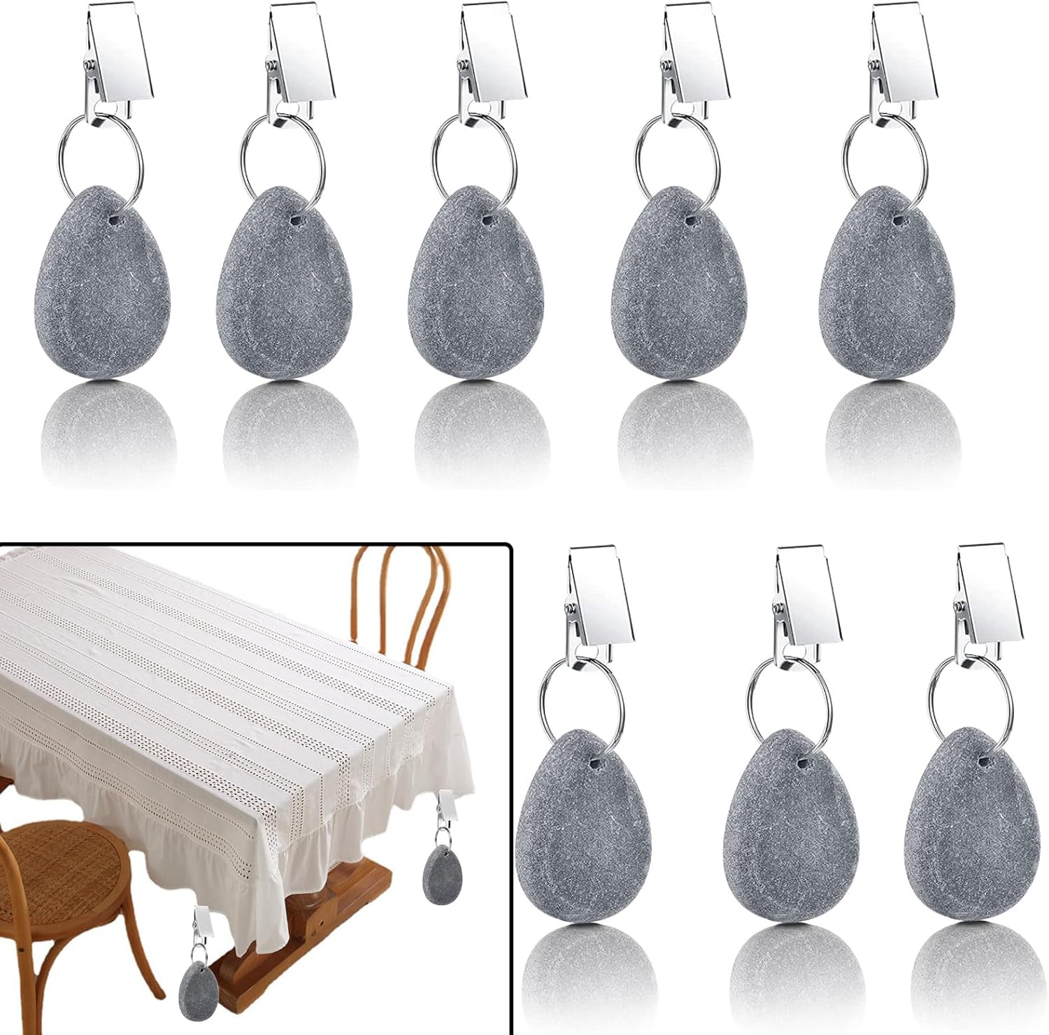 Poids Pour Nappe BEE&FLOWER Lot De 8 Poids De Nappe En Pierre Avec Pince, Poids De Nappe Pour Extérieur, Nappe De Table, De Jardin, Blanc Poids Rideaux Extérieur