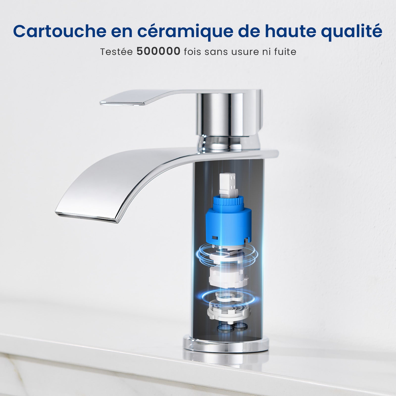 Robinet de lavabo et vasque Ronde Mitigeur de lavabo Chrome Mitigeur lavabo Acier inoxydable Robinet salle de bain en cascade - 3