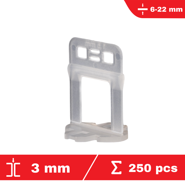 Lot de 250 croisillons XL à cale autonivelants CLIP-IT 3 mm - Epaisseur de carrelage de 6 à 22 mm - Système de nivellement de carrelage - FLAT-PRO