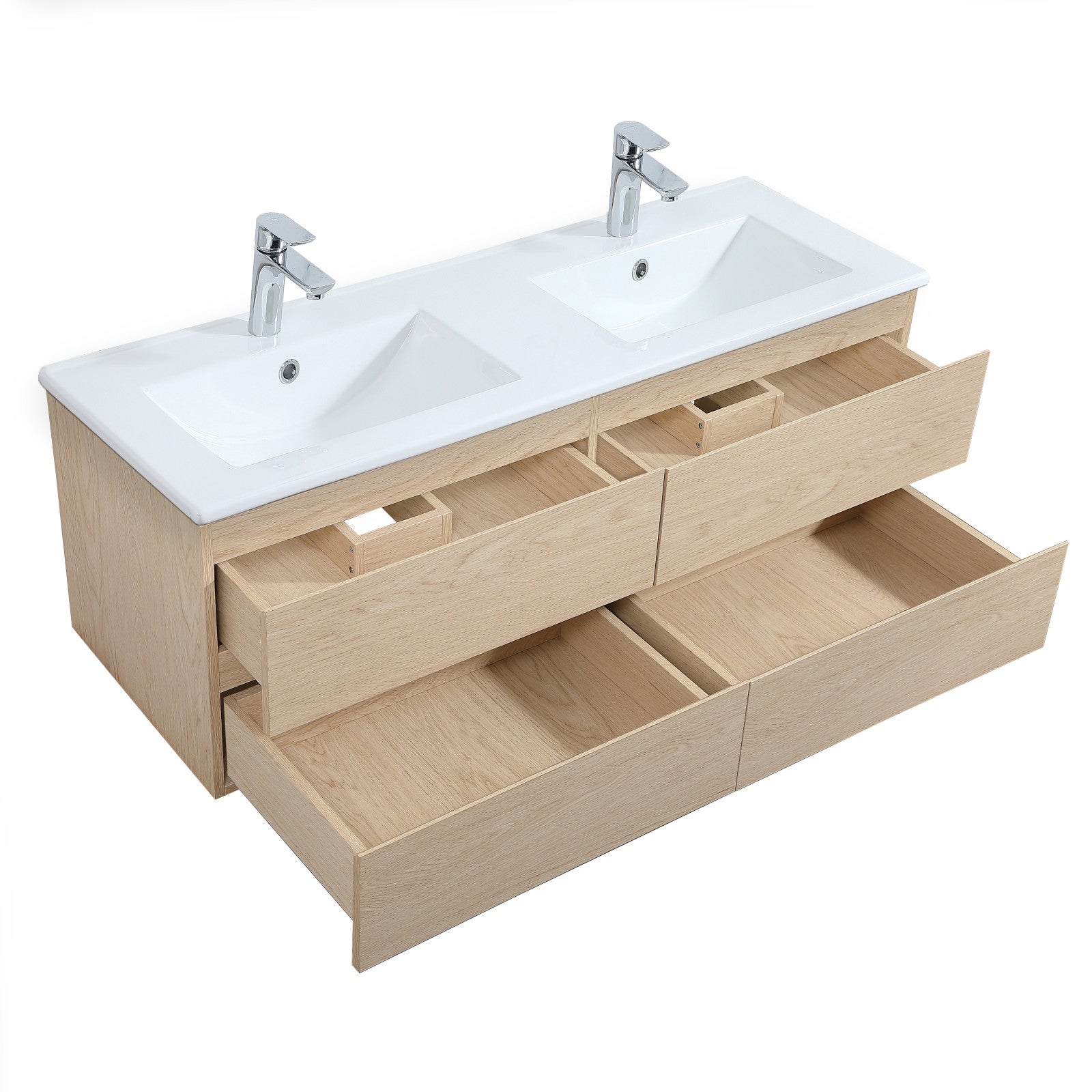 Meuble double vasque 120cm avec plan céramique SORRENTO Décor chêne + colonne - 3