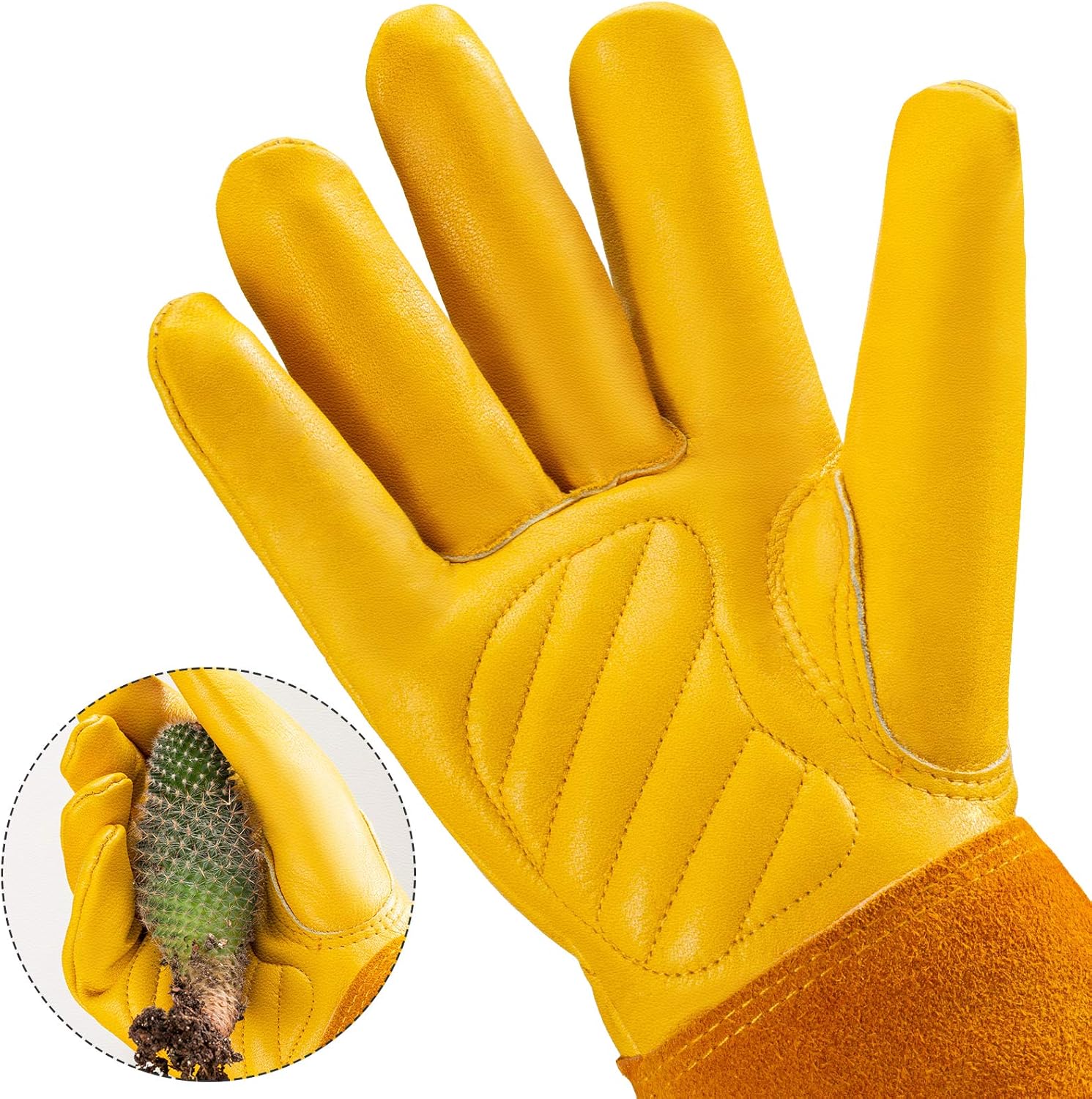 Gants de jardinage unisexes, anti-perforation, gants de protection longs pour l'avant-bras, gants de travail en cuir de vachette épais, 45 cm, L - 3