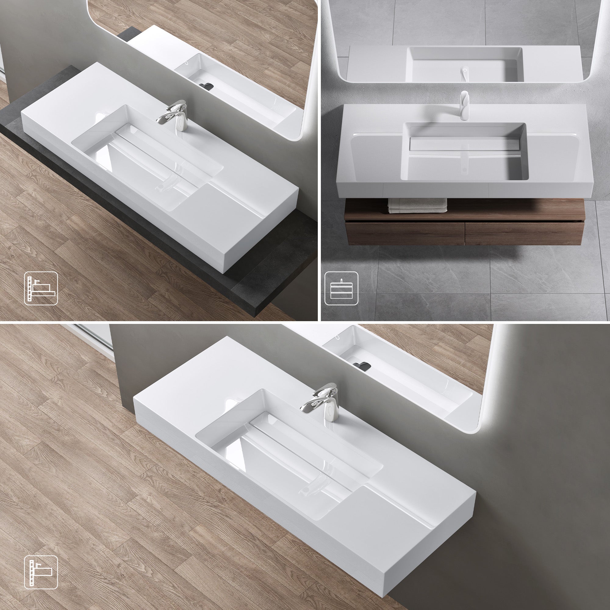 doporro Lavabo Suspendu Blanc 120cm Vasque à Poser Lave Mains Rectangulaire de Qualité pour Salle de Bain 120x48x13cm Colossum12 - 4
