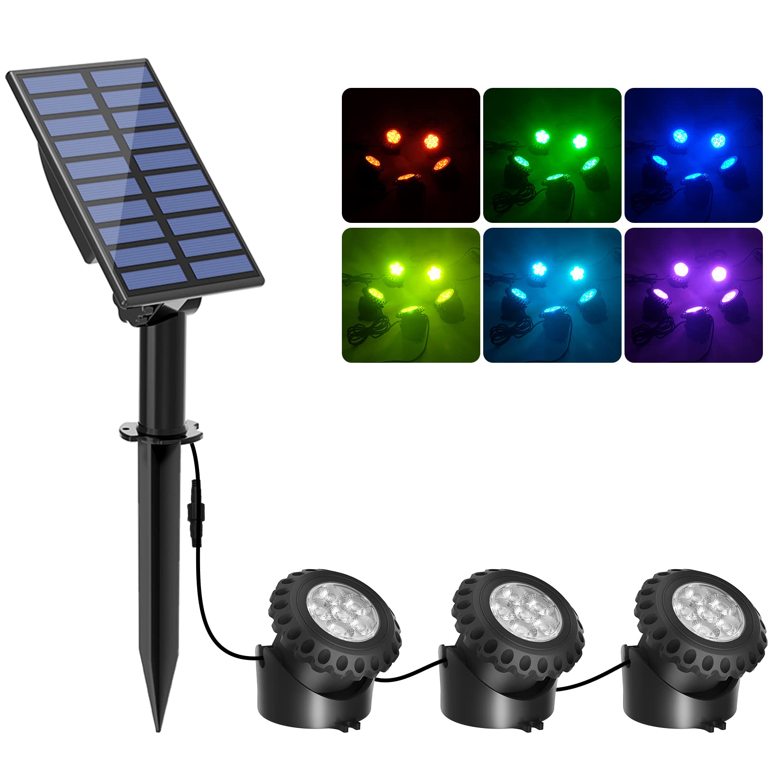 Solarne Lampy do Stawu Led Podwodne 2 Tryby Regulacji Światła 6 Kolorów IP68 Automatyczne Włączanie/Wyłączanie 3 w 1 do Stawu Ogrodowego