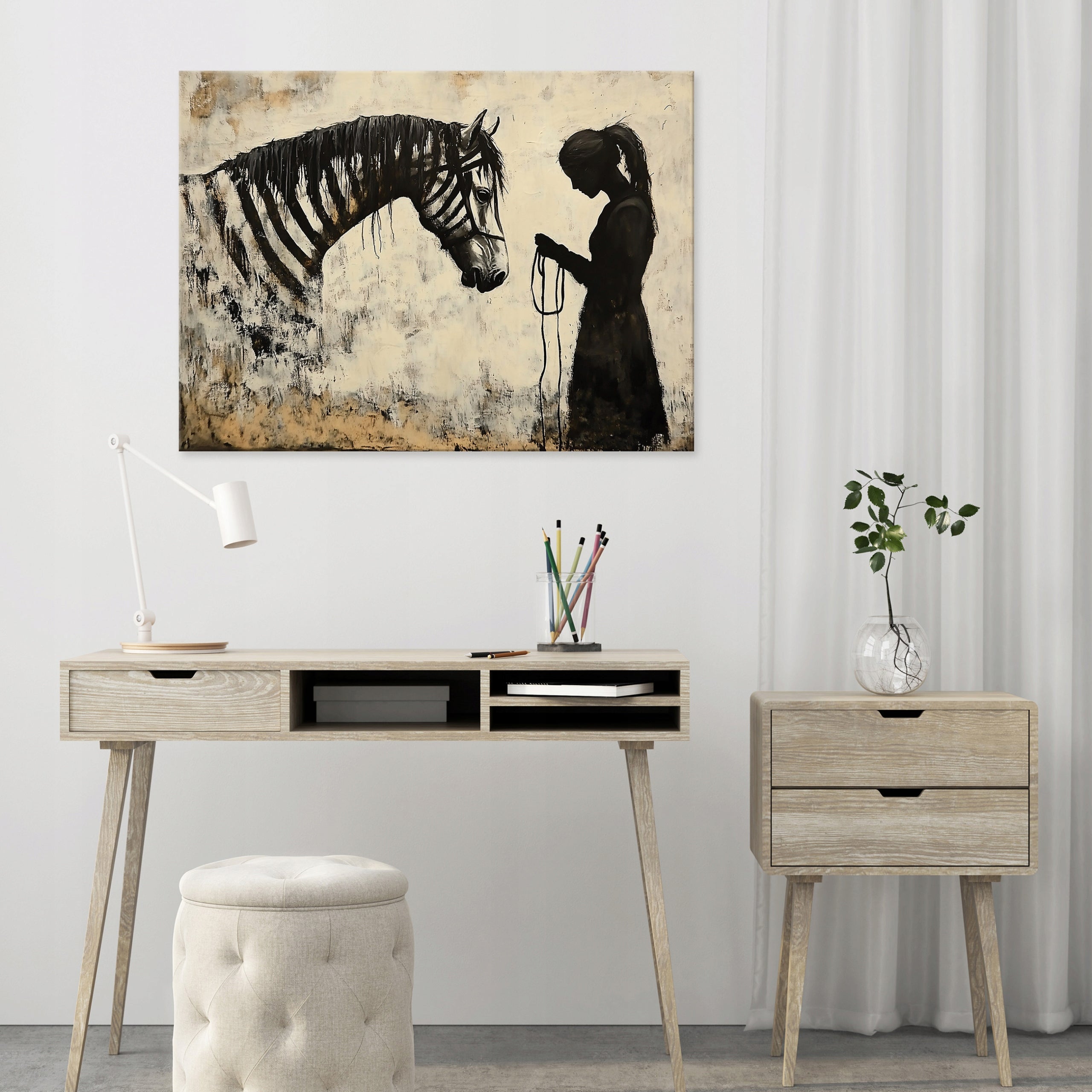 Impression sur toile abstrait banksy beige moderne 120x80 cm xxl tableau deco décoration murale intissée pour salon chambre cuisine - 2