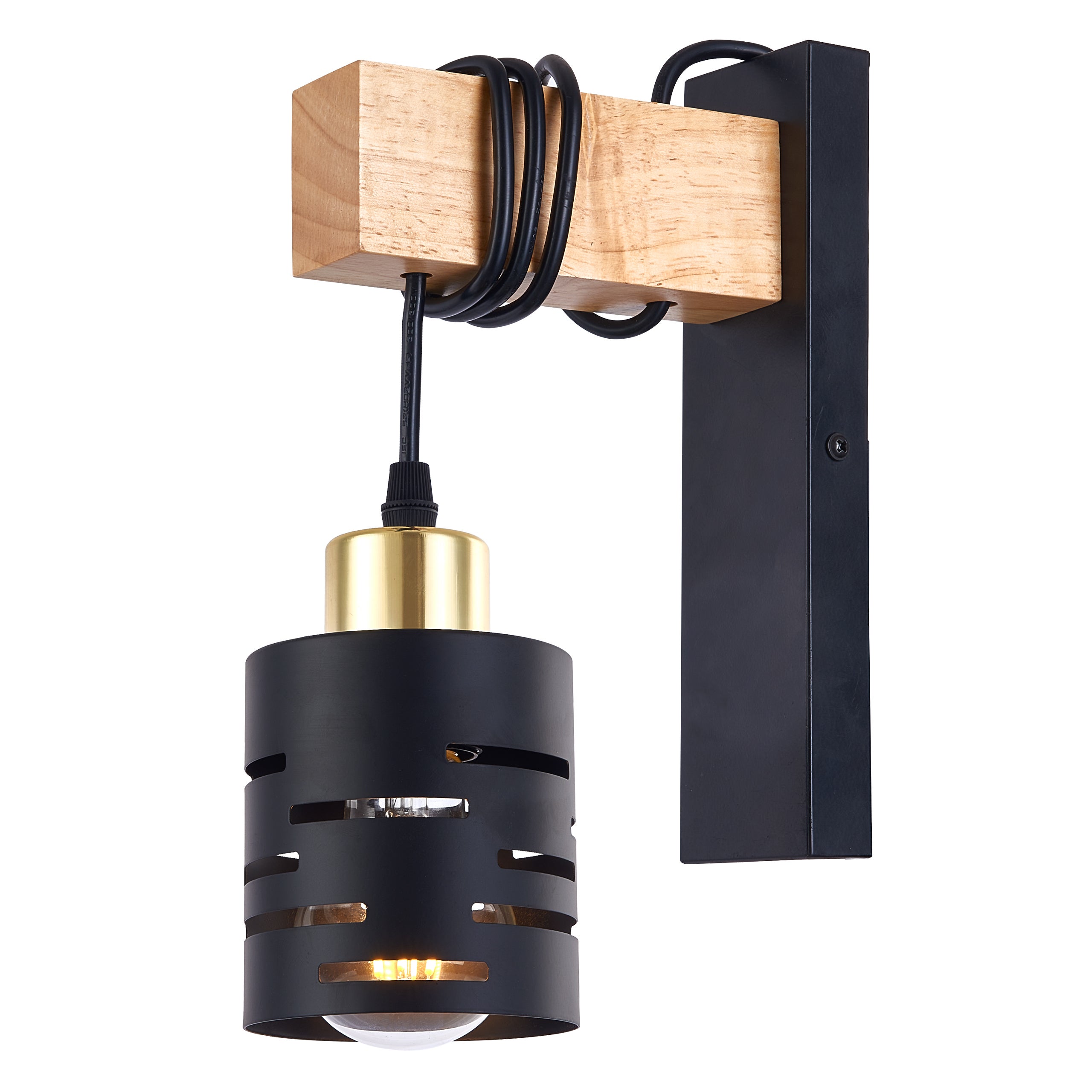 Kinkiet wiszący E27 LED Elen IP20 czarny złoto drewno lampa do domu MasterLED