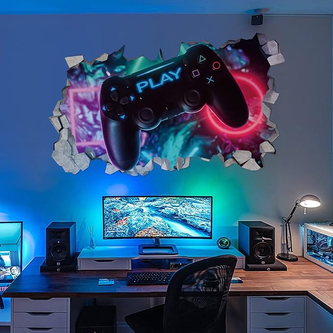 Naklejki Ścienne Gamer 3D, Plakat Gamer Dekoracja Ścienna, Nowoczesne Naklejki Ścienne do Dekoracji Salonu, Naklejka Gamer DIY