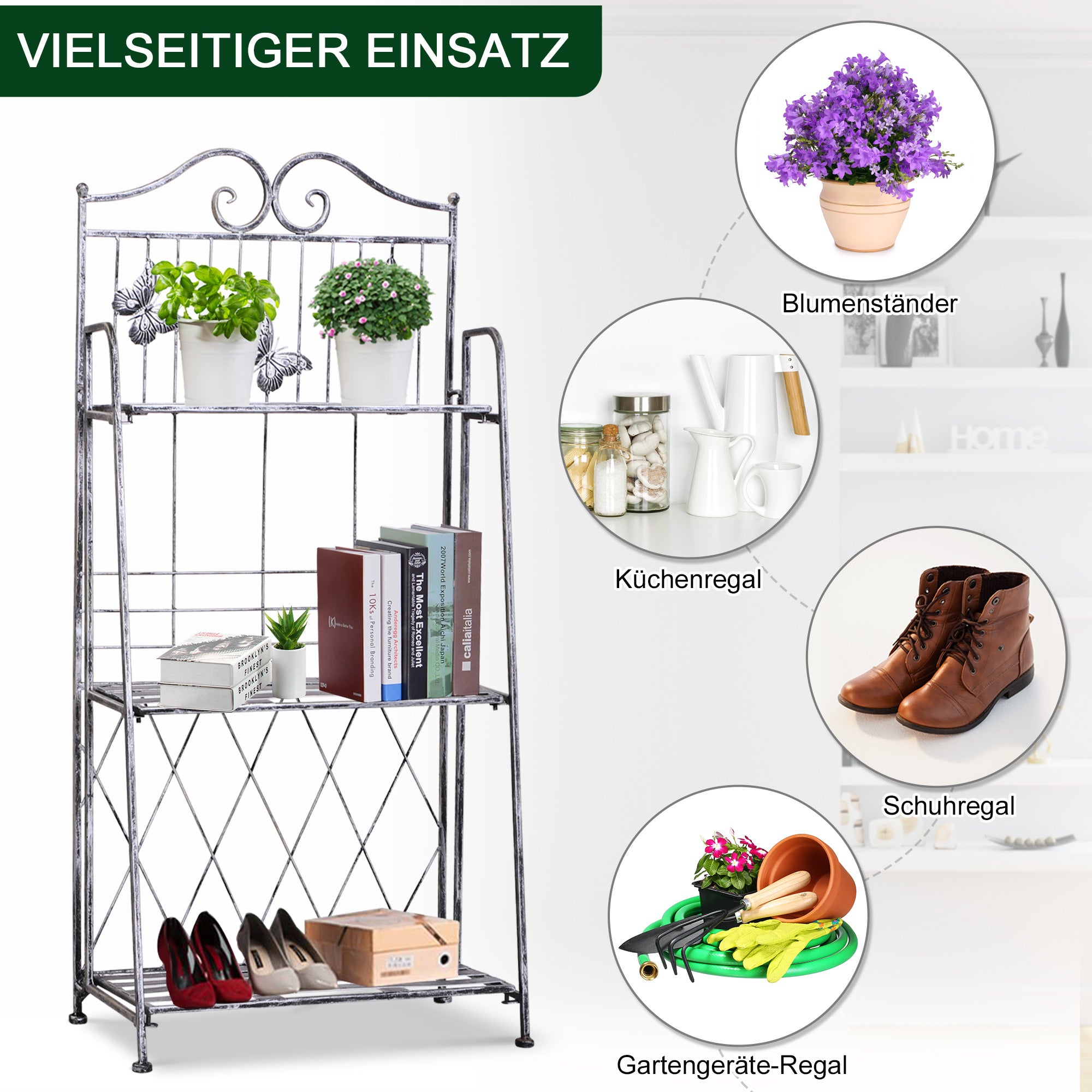 Support à plantes pliable à 3 niveaux pour l'extérieur (balcon, terrasse, jardin), étagère à fleurs en métal, support à fleurs, échelle à fleurs - 5