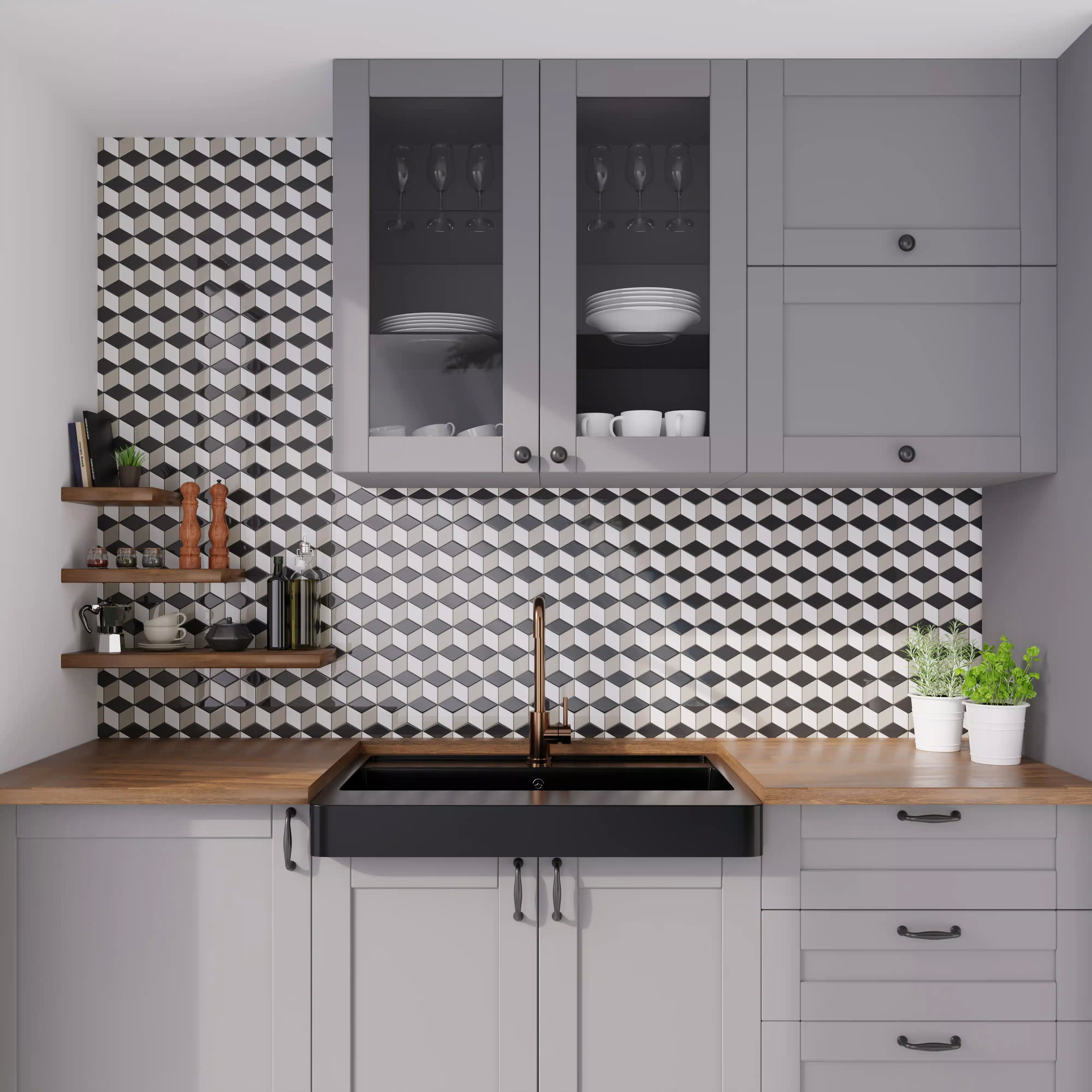 Mosaïque en céramique sur maille pour salle de bain ou cuisine 25.5cm x 29.5cm - Kubrick - 4