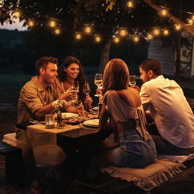 Guirnalda de luces para exterior de 30 m, resistente al agua IP44, con 50+2 bombillas LED G40, ideal para decoración navideña, luz cálida de 2700 K - 9