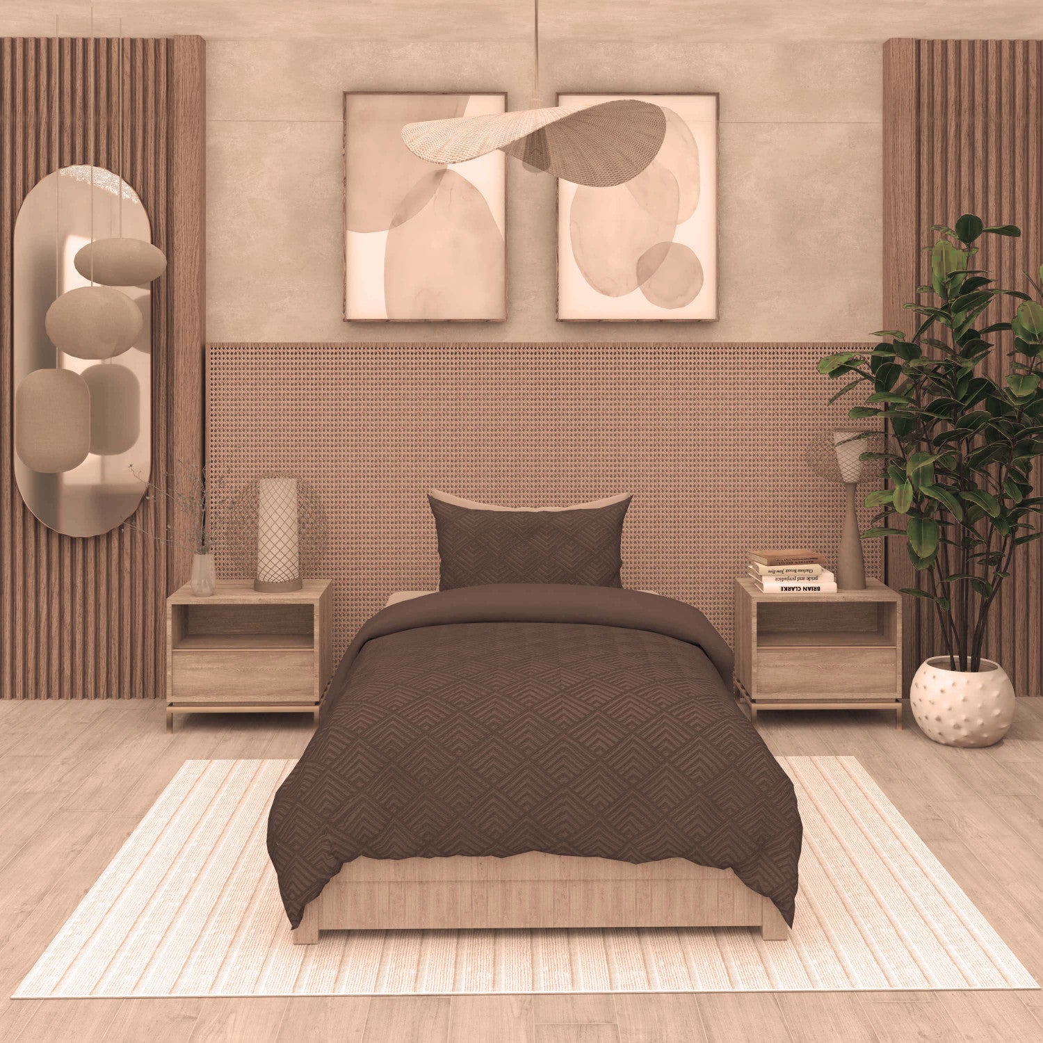 Parure housse de couette 3D microfibre 140x200 cm GAIA brun, par Soleil d'Ocre - 3