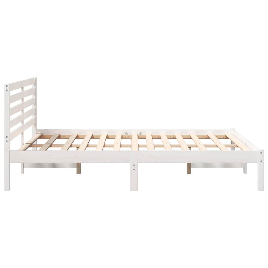 Cadre de lit avec tête de lit en pin massif blanc, 120 × 190 cm - 6