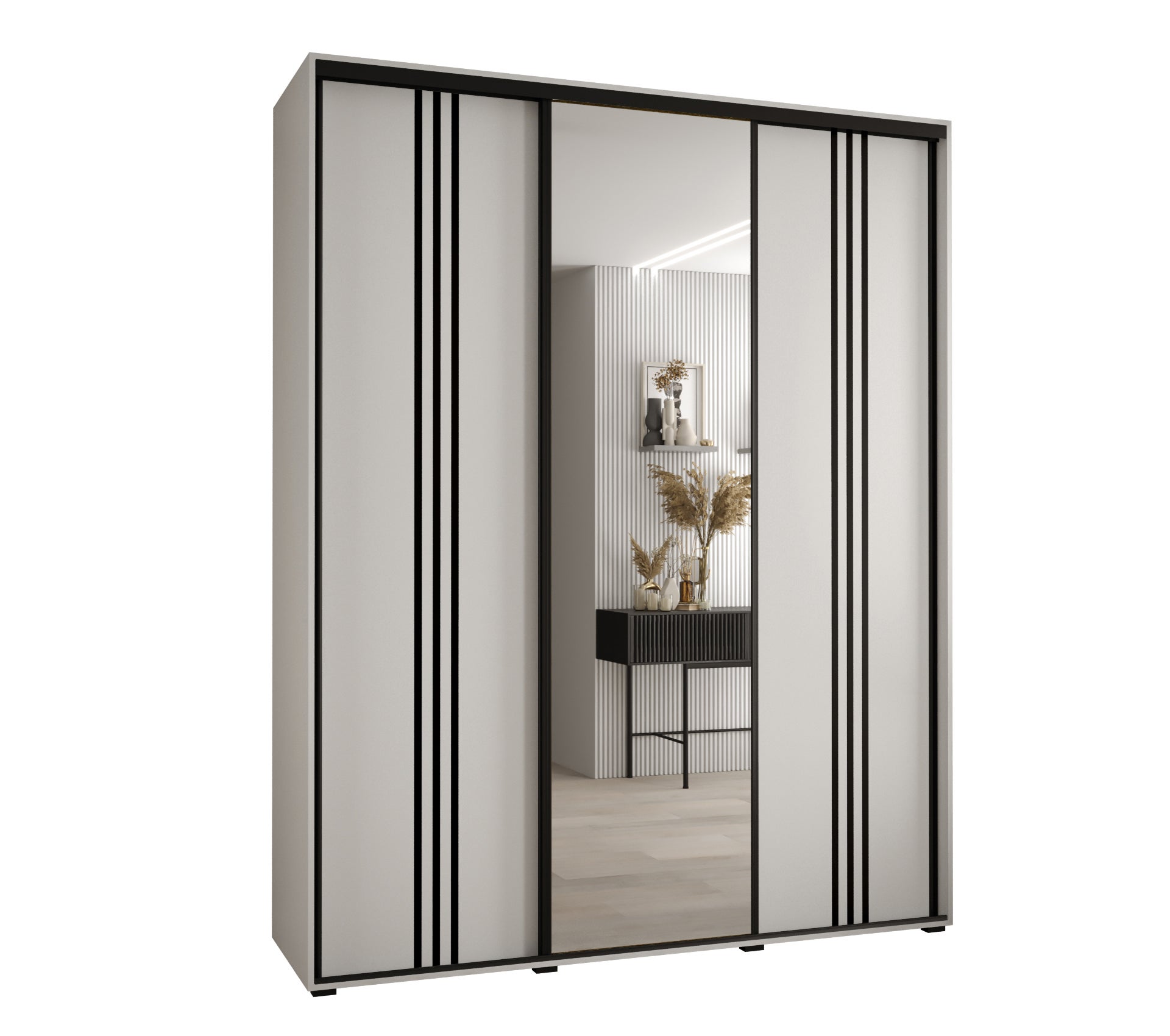 Szafa przesuwna z lustrem wysoka Davos 7 200 x 60 x 235,2 cm biały + biały + u. czarny - Abiks Meble