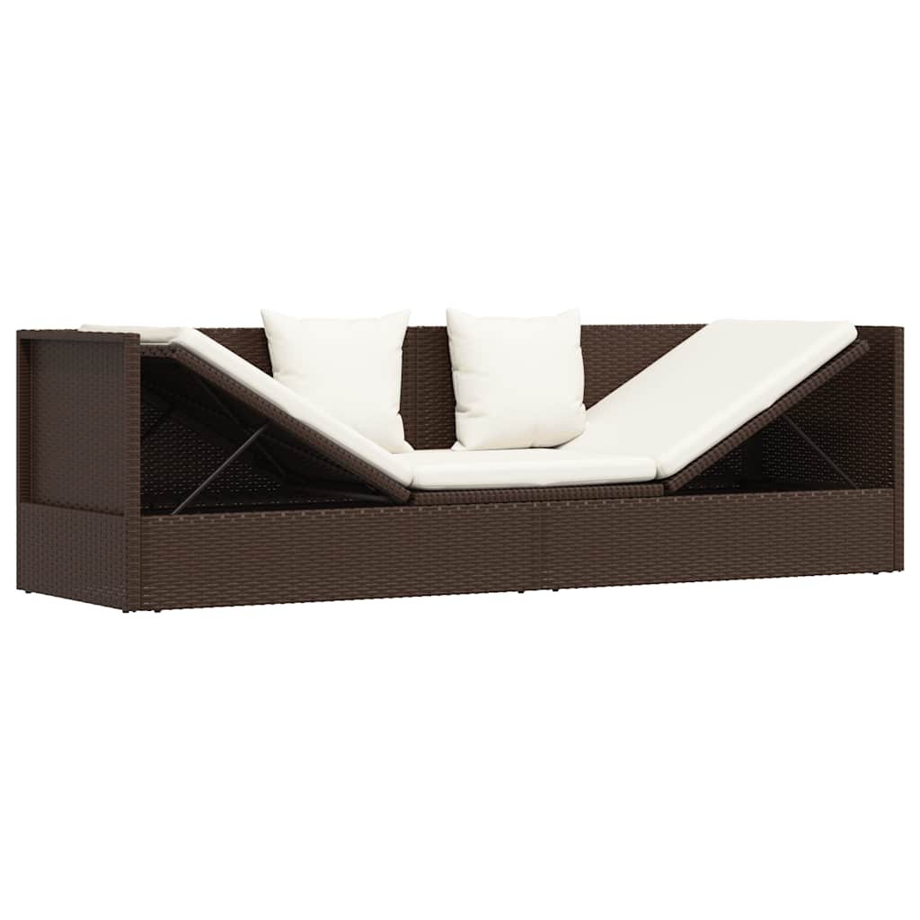 vidaXL Espreguiçadeira jardim c/ almofadão+almofadas vime PE castanho - 5