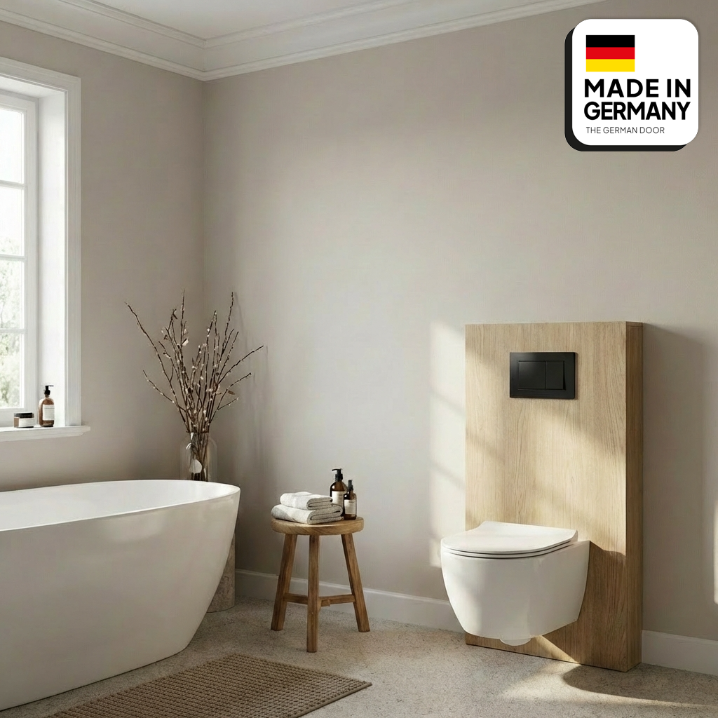 Pack zella wc blanco brillo suspendido + bastidor + mueble roble | pul. negro | tapa amortiguado| tgd home | calidad alemana